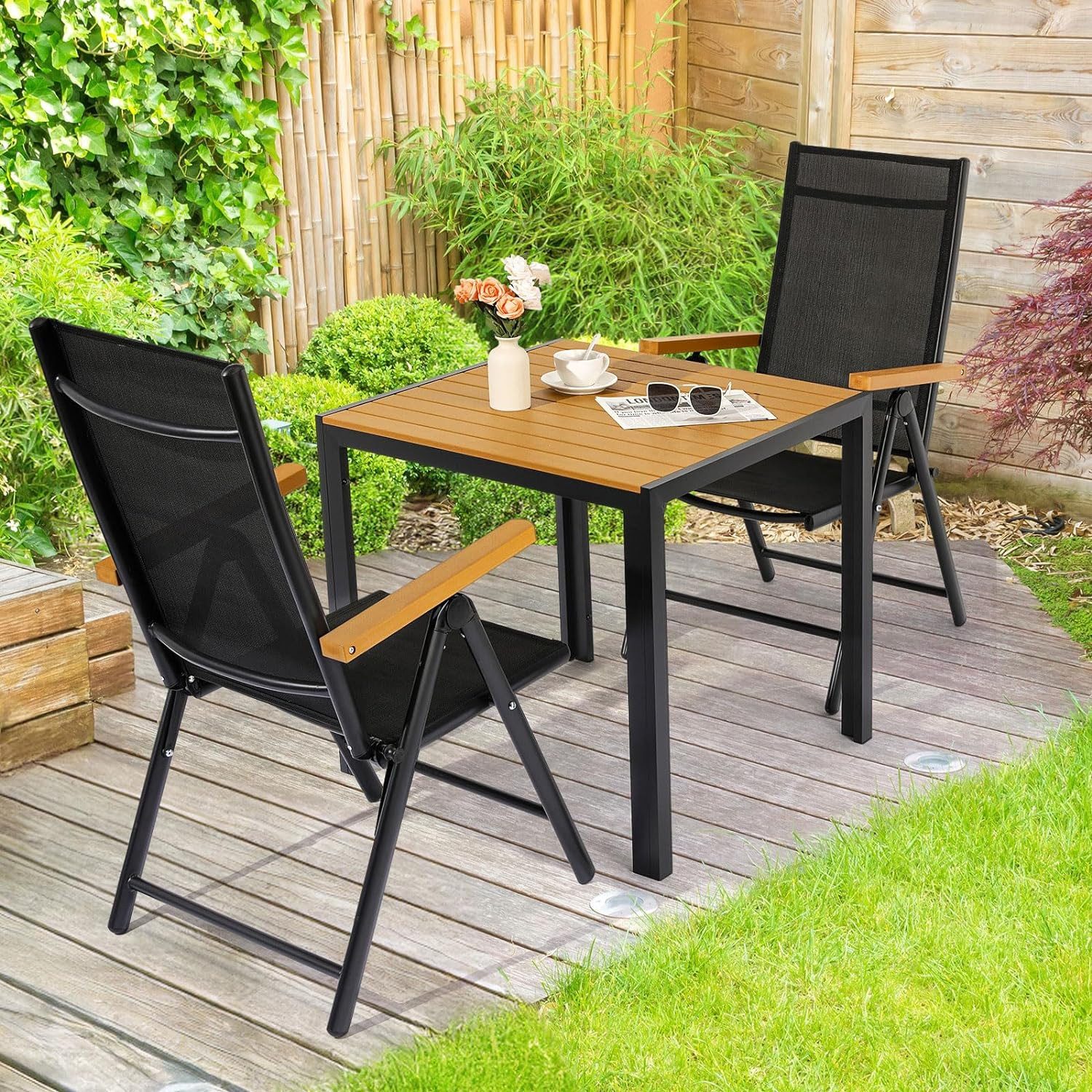 TLGREEN Gartentisch Aluminiumrahmen Quadratisch (75x75cm WPC Balkontisch We günstig online kaufen