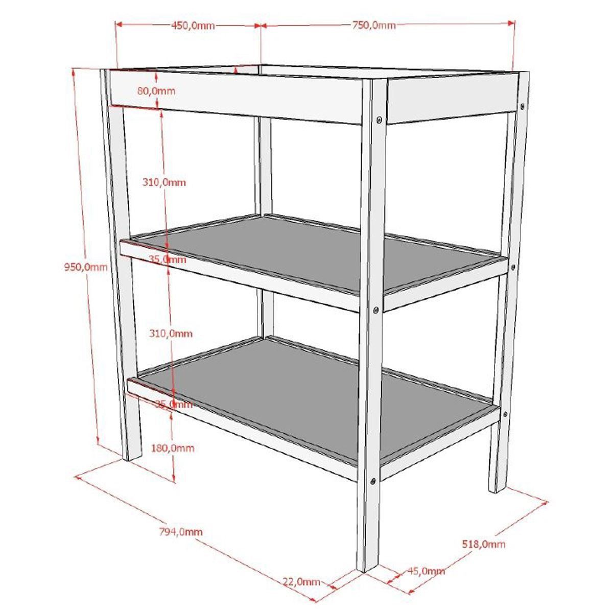 58 aufm Kessel Wickelkommode Wickelregal Keira mit 2 Fächern und Wickelfläche Buche massiv nussbaum, 2-in-1 Wickeltisch und Regal