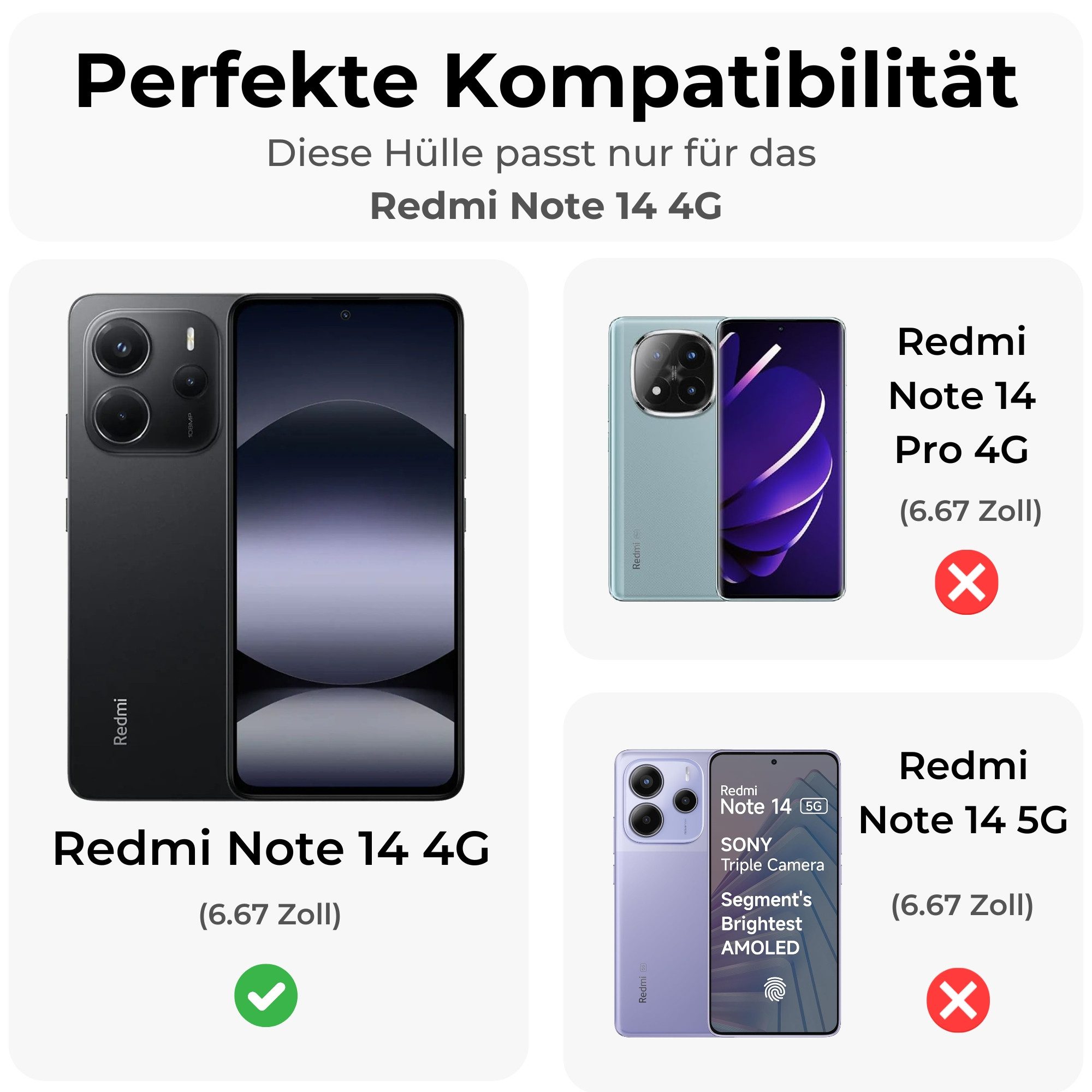 betterfon Handyhülle für Xiaomi Redmi Note 14 4G TPU Schutzcase, 2-teiliges 360 Grad Case mit Rundumschutz und Displayschutz – Bild 2 von 5