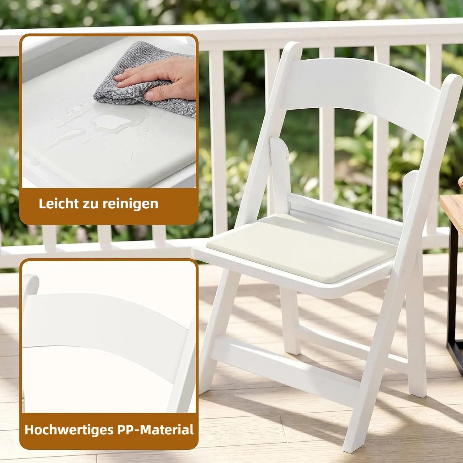 TLGREEN Klappstuhl UV-beständiges Kunstharz Gestell, stapelbar & faltbar (gepolsterter Gaststuhl mit PU-Leder Bezug), stabiler Faltstuhl für Garten, Balkon, Büro, Camping, Veranstaltungen