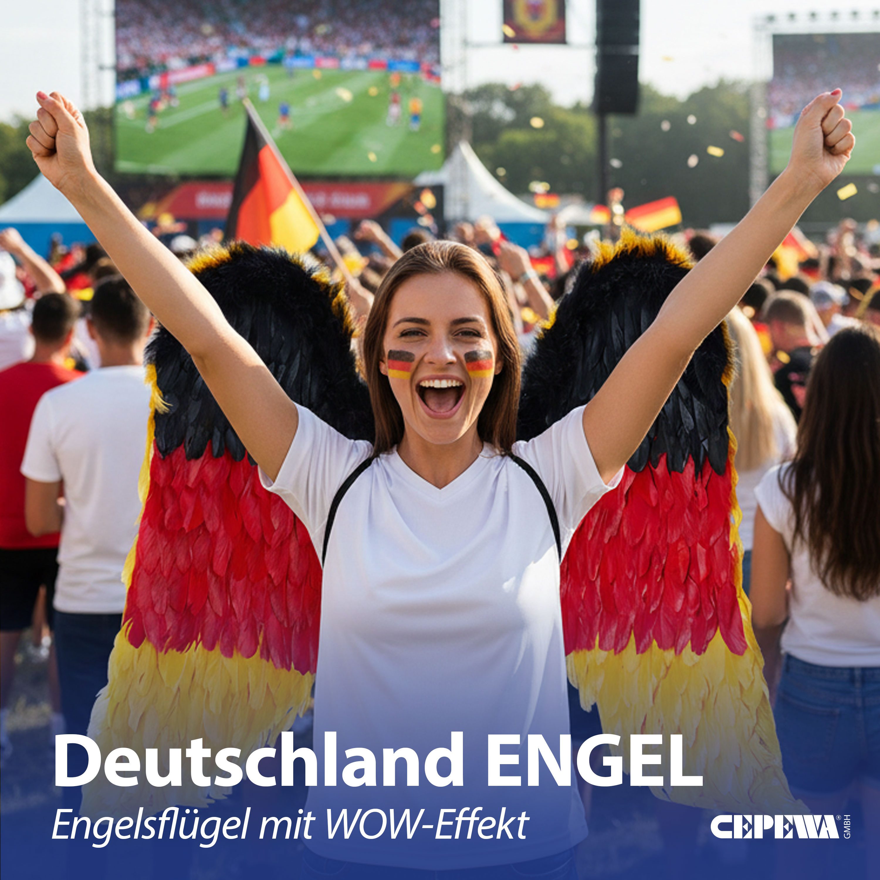 CEPEWA Engel-Kostüm Deutschland Engelsflügel Deutschland Federn 58x78cm Fanzubehör WM EM