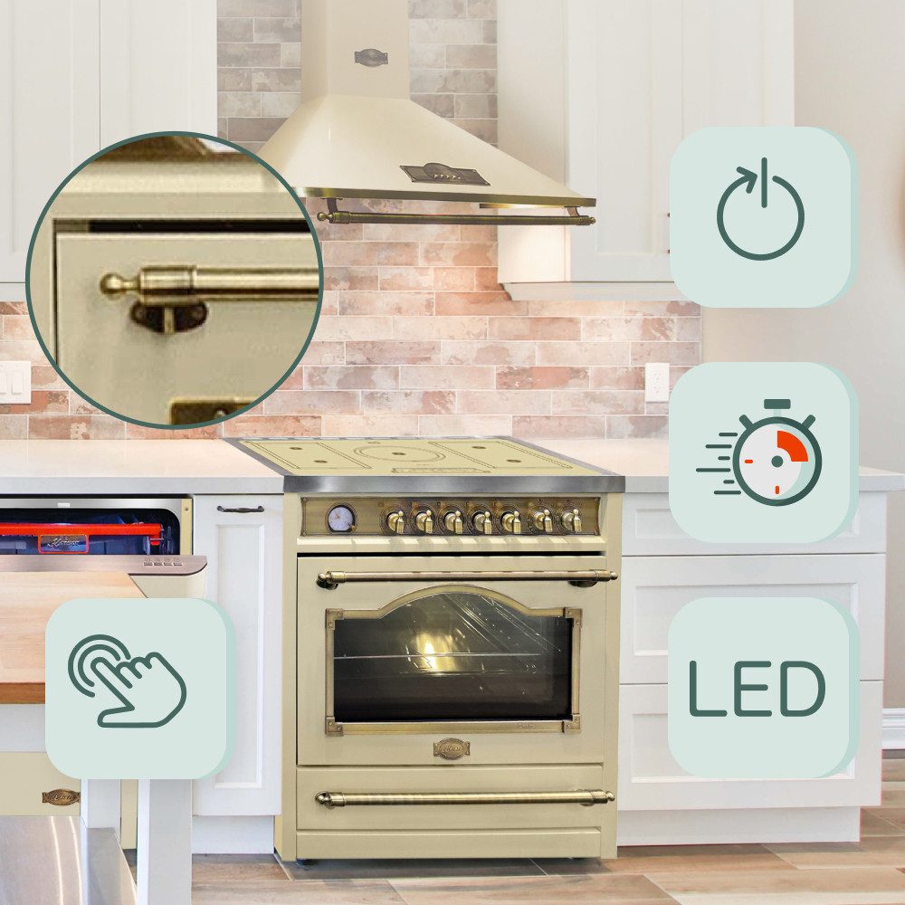 Kaiser Küchengeräte Induktions Herd-Set Elektro Standherd 90 cm, 115 L+Dunstabzugshaube, 90 cm+Retro-Toaster, 6 verschiedene Toaststufen für beste Ergebnisse HC 93655 IElfEm+A 9423 ElfBE ECO+T 4000 ElfEm, mit 1-fach-Teleskopauszug