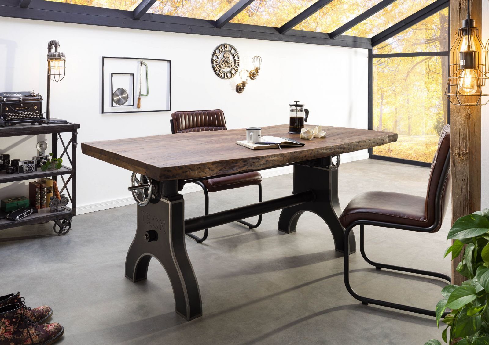 Massivmoebel24 Esstisch MANCHESTER (Massivholz, Massivholztisch), Mango 160x90x80-101 höhenverstellbar natur Manchester #101