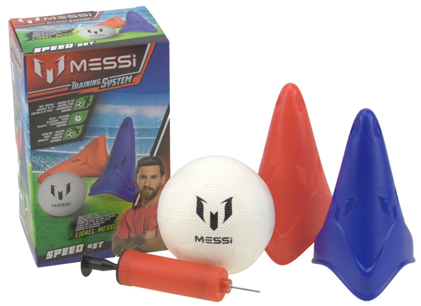 System Messi Training Pylonen Fußballtor und Fußball Speed mit Ball