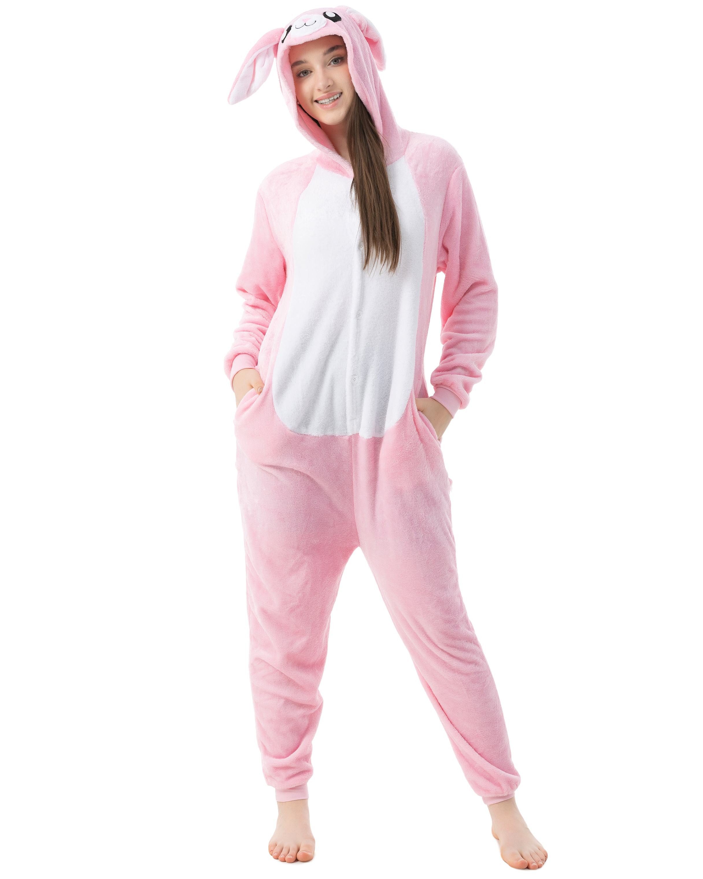 Katara Partyanzug Waldtiere Jumpsuit Kostüm Overall Erwachsene S-XL, Karneval - Kostüm, Kigurumi - Hase rosa XL (175-185cm)