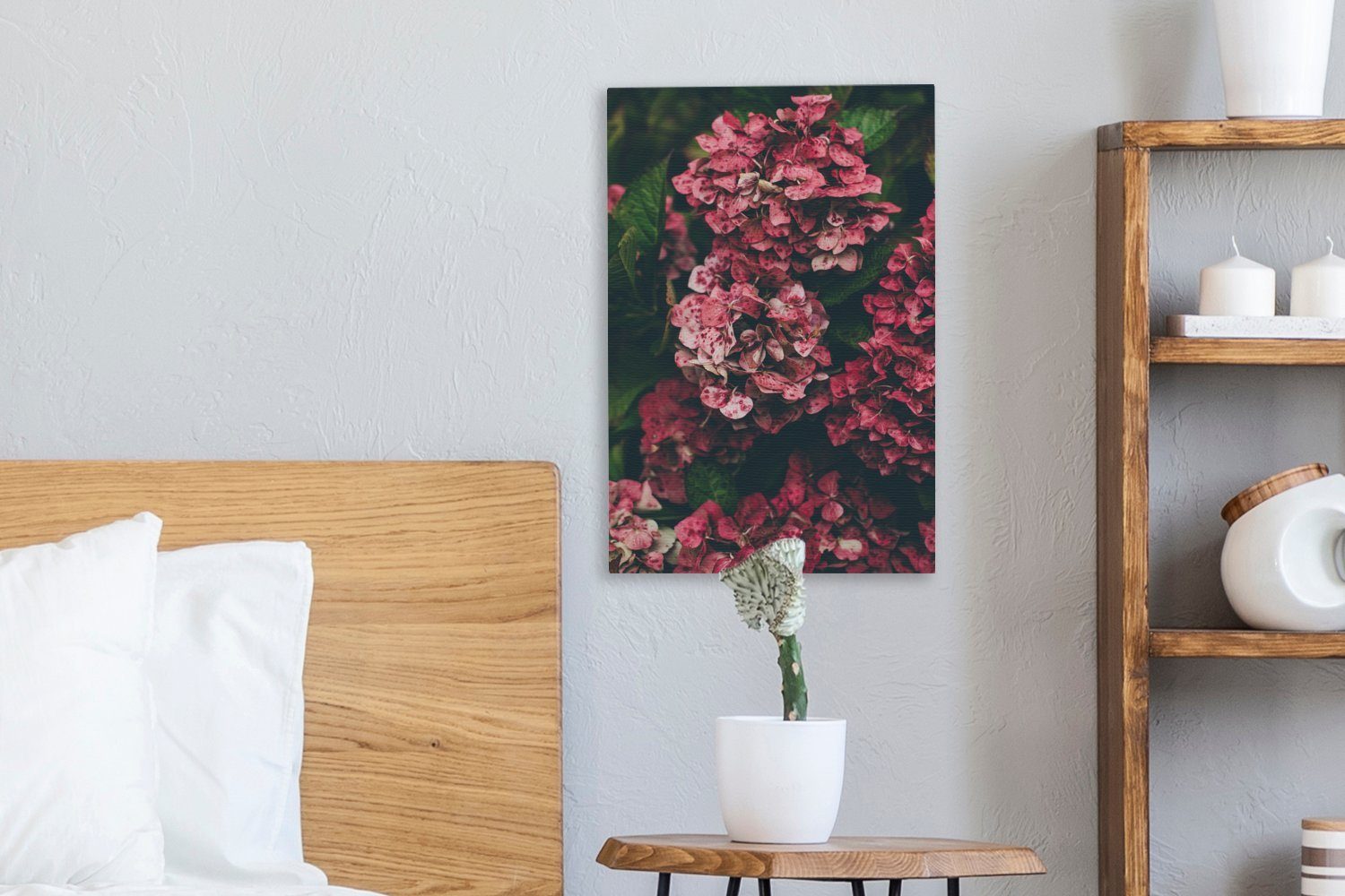 inkl. Strauch, OneMillionCanvasses® cm St), fertig Hortensie - (1 bespannt Blume - Leinwandbild Zackenaufhänger, 20x30 Gemälde, Leinwandbild