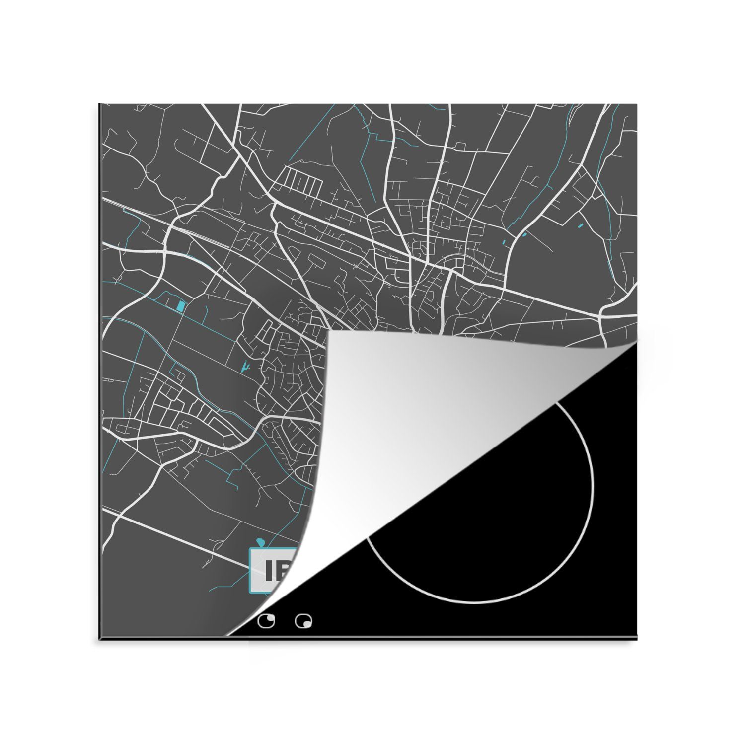 MuchoWow Herdblende-/Abdeckplatte Stadtplan - Karte - Deutschland - Blau - Ibbenbüren - Karte, Vinyl, (1 tlg), 78x78 cm, Ceranfeldabdeckung, Arbeitsplatte für küche