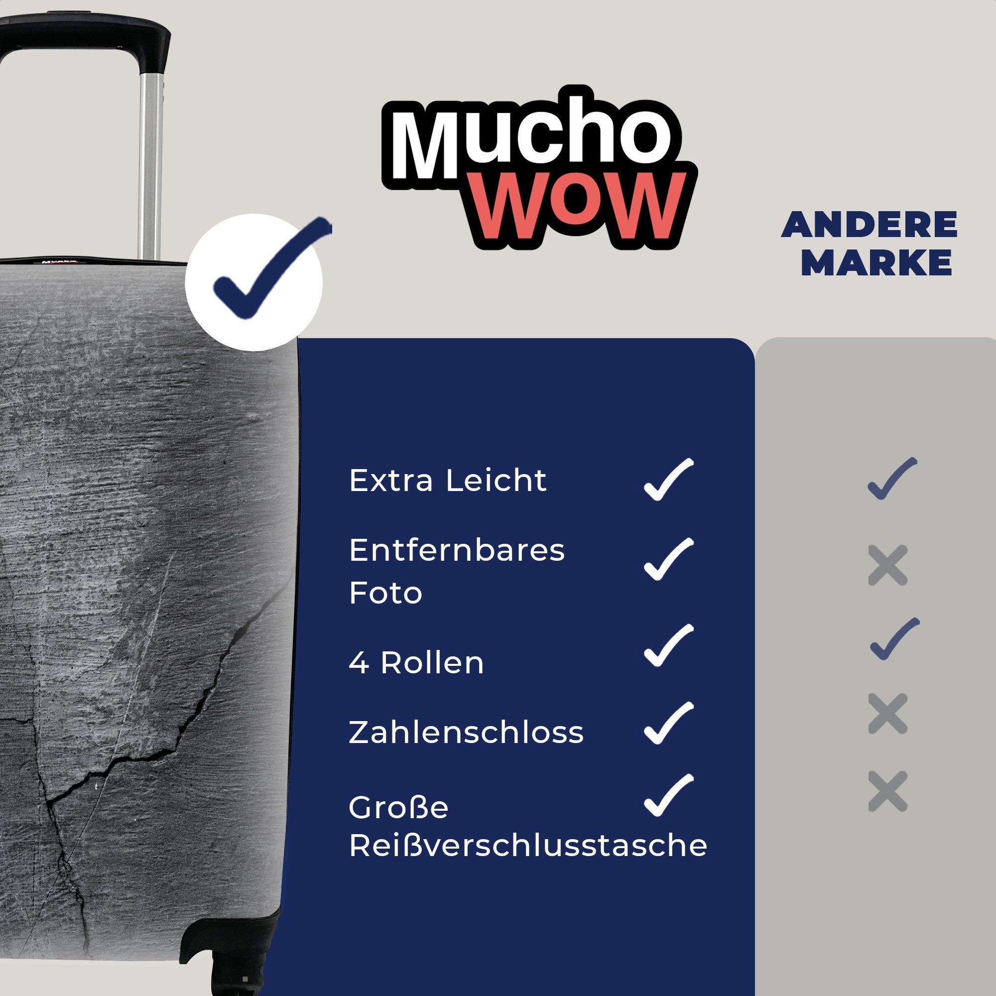 MuchoWow Handgepäckkoffer Beton - Ferien, rollen, Trolley, Reisetasche 4 mit Handgepäck für Reisekoffer Schwarz Riss, Rollen, 