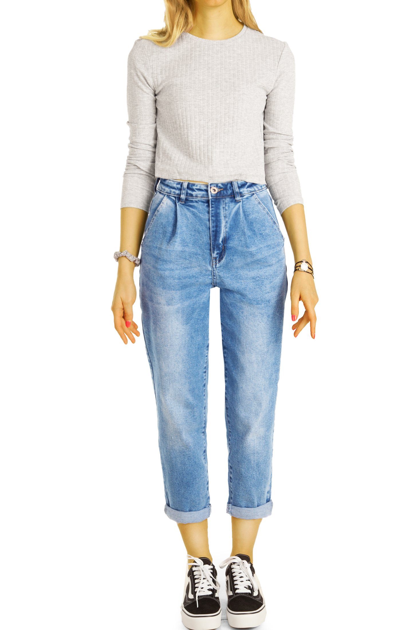 High 5-Pocket-Style, waist j24g-4 Medium Waist weiß styled be - Stretch-Anteil Hose Damen - Jeans mit Mom-Jeans Mom