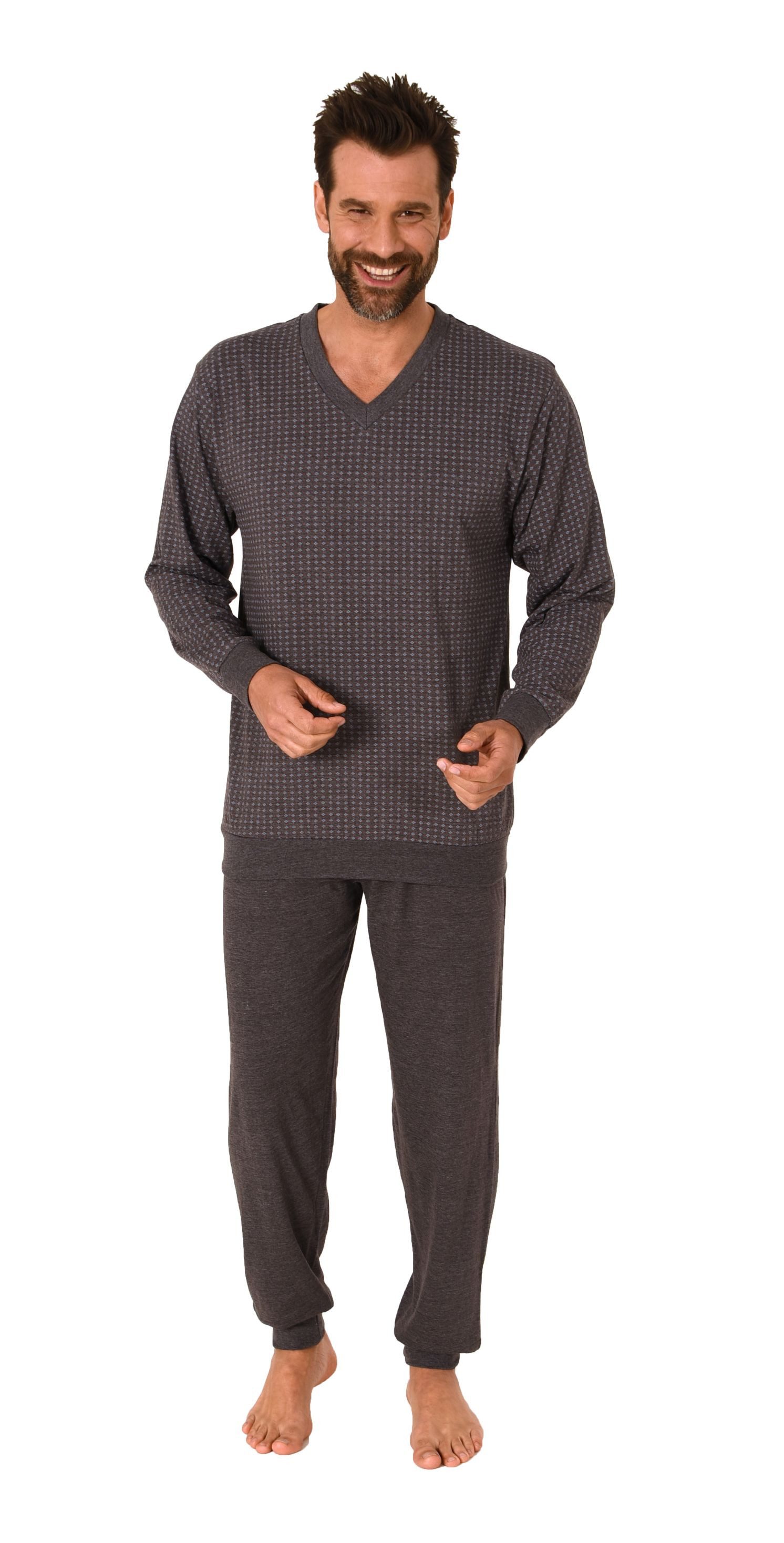 Normann Herren Pyjama Langarm – Eleganter Schlafanzug Mit Bündchen, OEKO-TEX® Zertifiziert