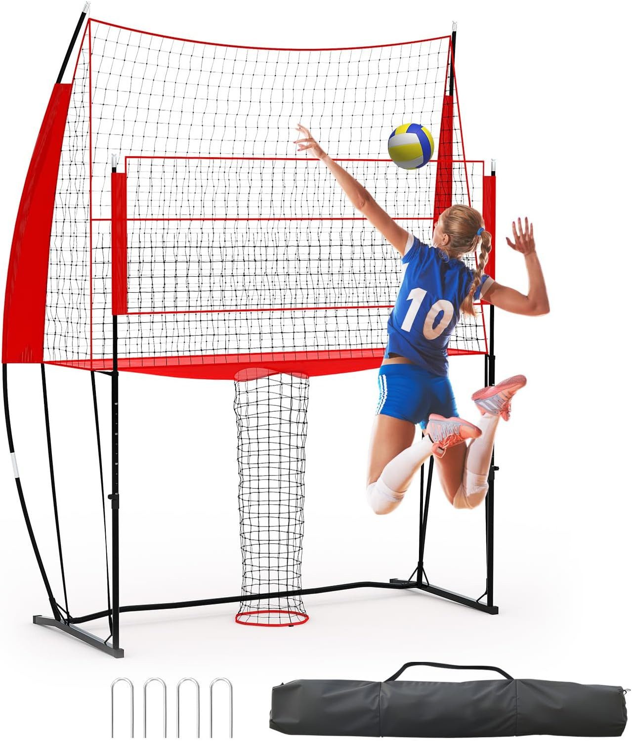 GarveeMore Volleyballnetz Höhenverstellbar, Tragetasche Beachballnetz, 243x45x 35cm