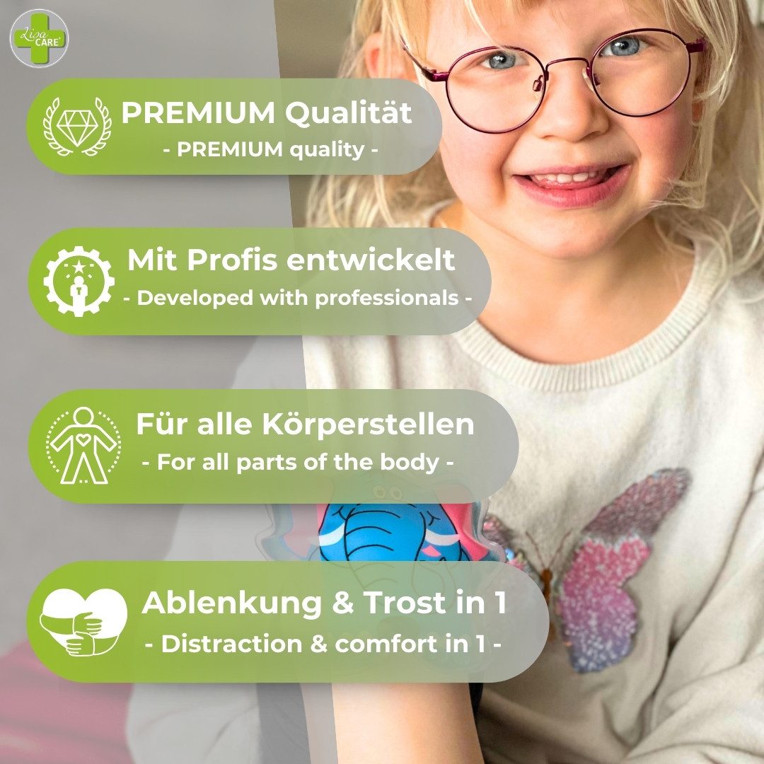 LisaCare Kalt-Warm-Kompresse Kühlpads Kinder - Kinder Kompressen - Warmkompresse/Kaltkompresse, Kinder Set 3-tlg., Frosch, Drache & Elefant, Sofortige Wirkung!