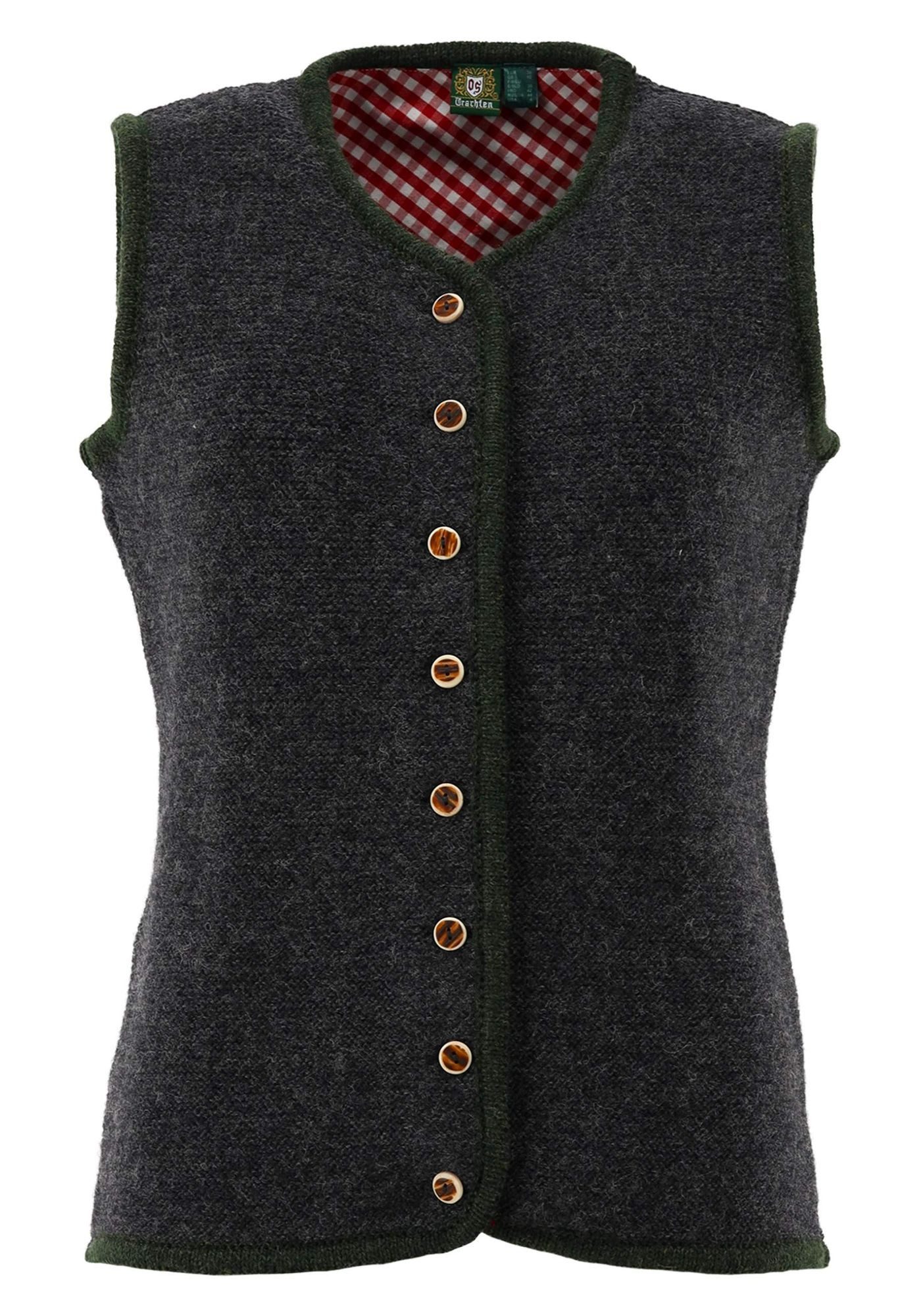 OS Trachten Strickweste Kirko Tailliert, ärmellos, Strickweste aus 100% Wolle, Kontrastverarbeitung