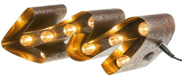 MARQUEE LIGHTS LED Dekolicht Curved Arrow, LED fest integriert, Warmweiß, Wandlampe, Tischlampe Blitz-Pfeil 10 Leuchtmittel - 38x12cm