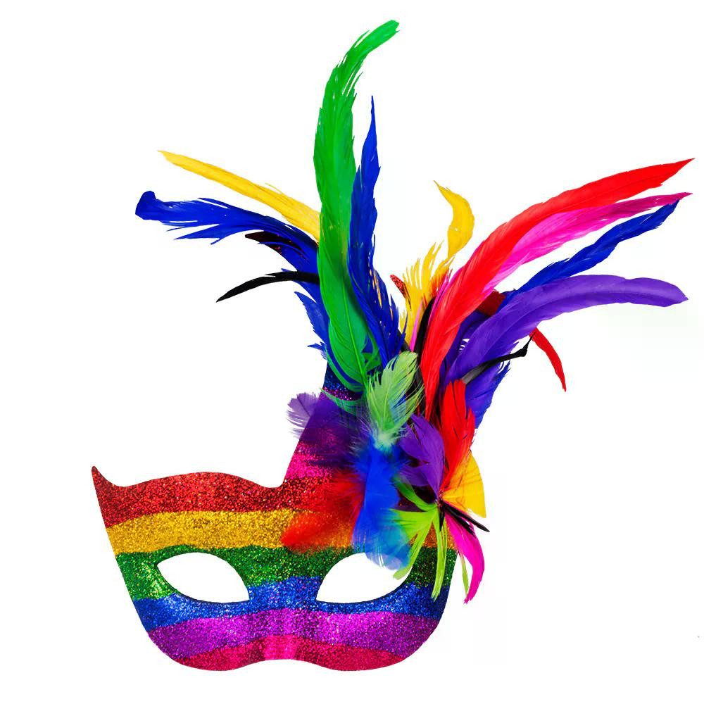 Boland Verkleidungsmaske Regenbogen-Maske Augenmaske Venice Arcobaleno Federn Regenbogen, glitzernder Effekt für festliche Auftritte