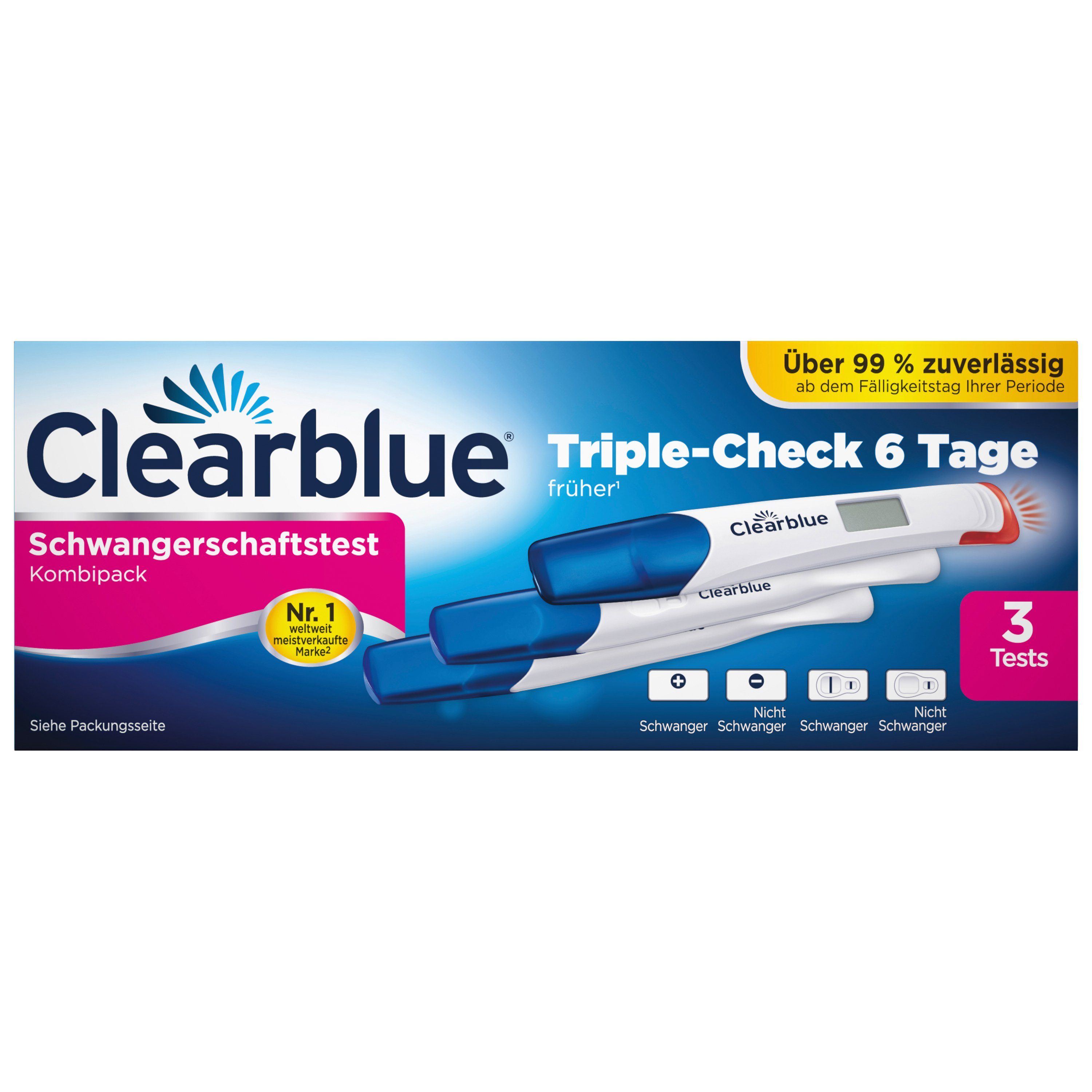 Clearblue Schwangerschaftstest Triple-Check Ultra Früh - 3St.