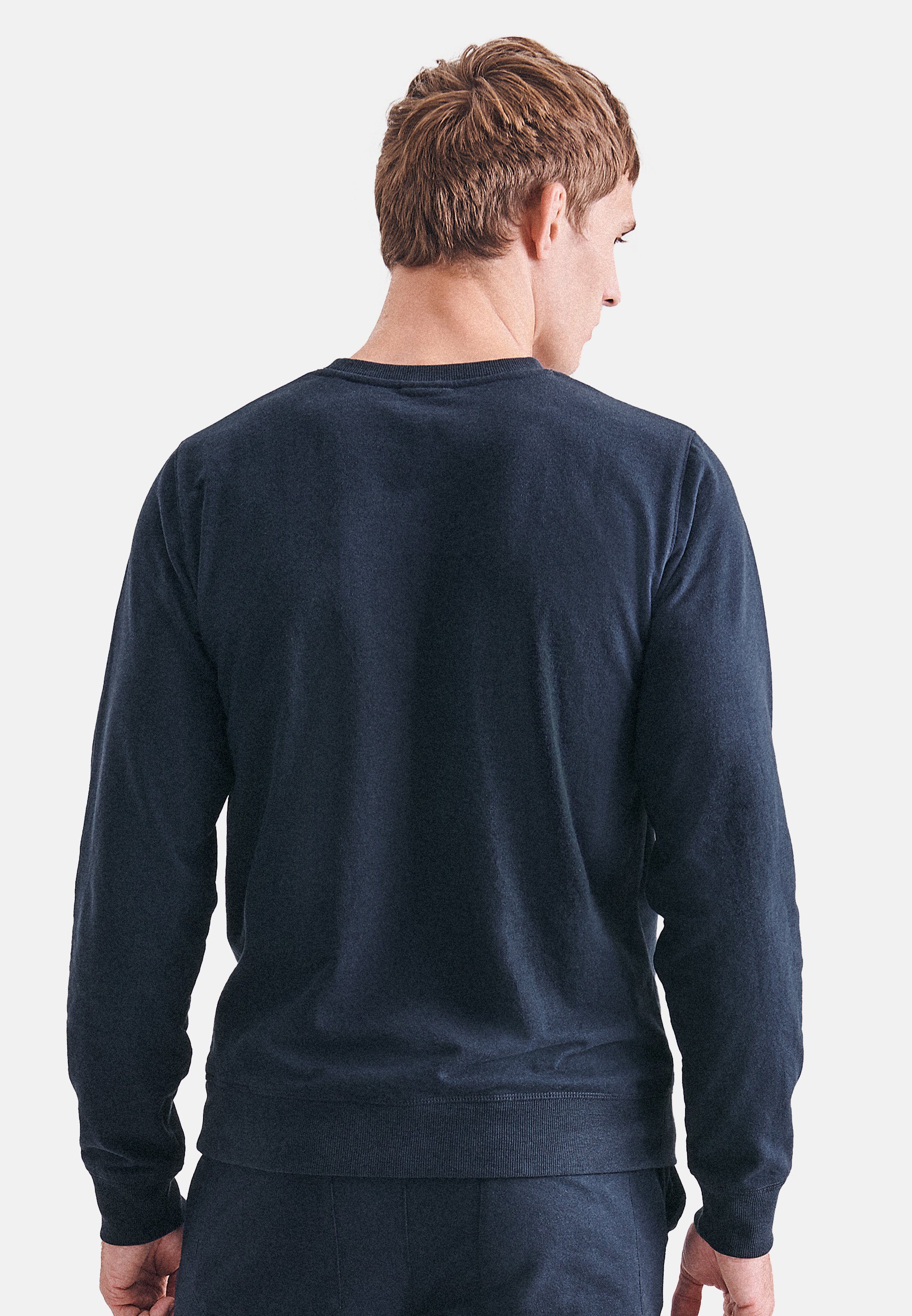seidensticker (1-tlg) aus Bündchen Jersey, Heavy Pyjamaoberteil Herren Baumwolle Sweatshirt Sweater - Weiche - Navy