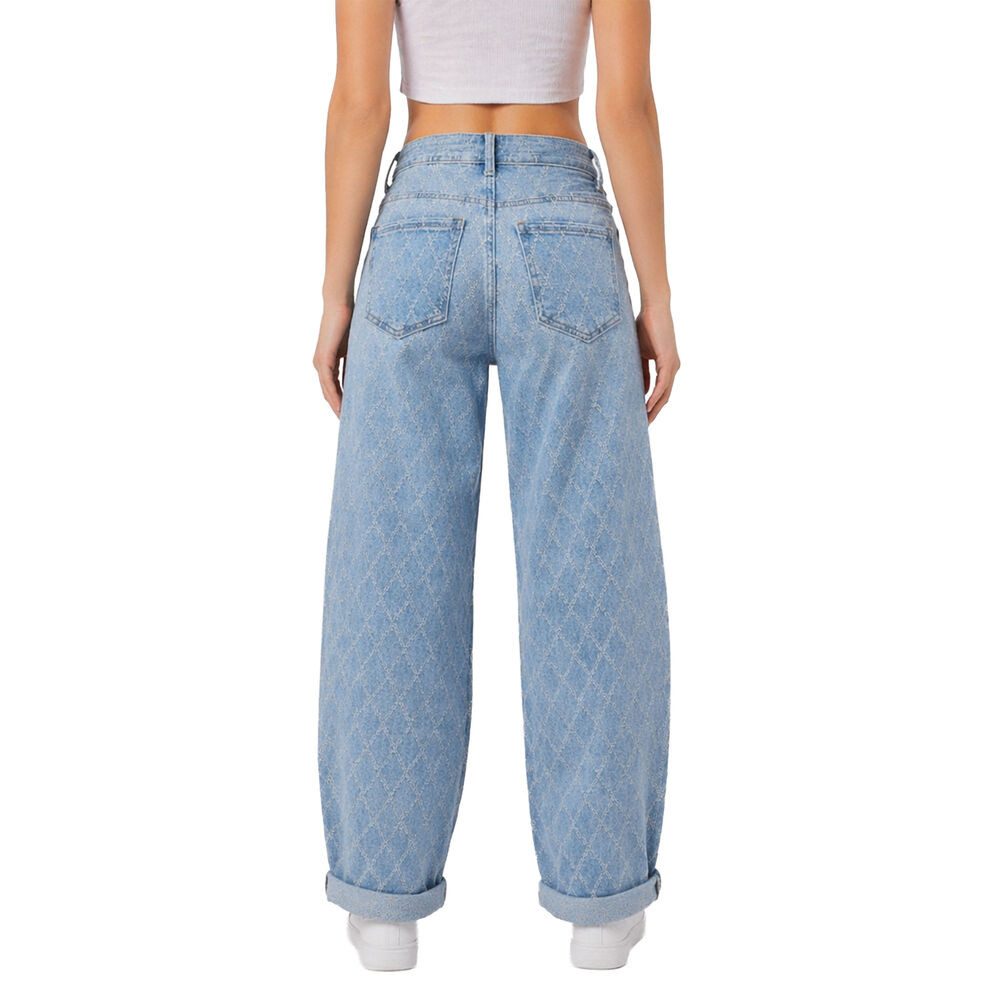 Ital-Design Mom-Jeans Damen Wide Leg High Waist Jeans Casual Look (91767223) Used-Look Stretch High Waist Jeans in Hellblau