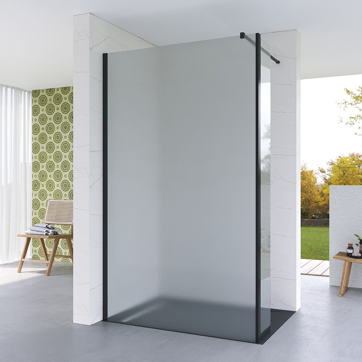AQUALAVOS Duschwand Duschwand für Walk in Duschabtrennung mit 30 cm schwenkbare Seitenwand, 8 mm Einscheiben-Sicherheitsglas (ESG) mit Nanobeschichtung, 100x200 cm, 120x200 cm, Aluminiumprofile in schwarz matt