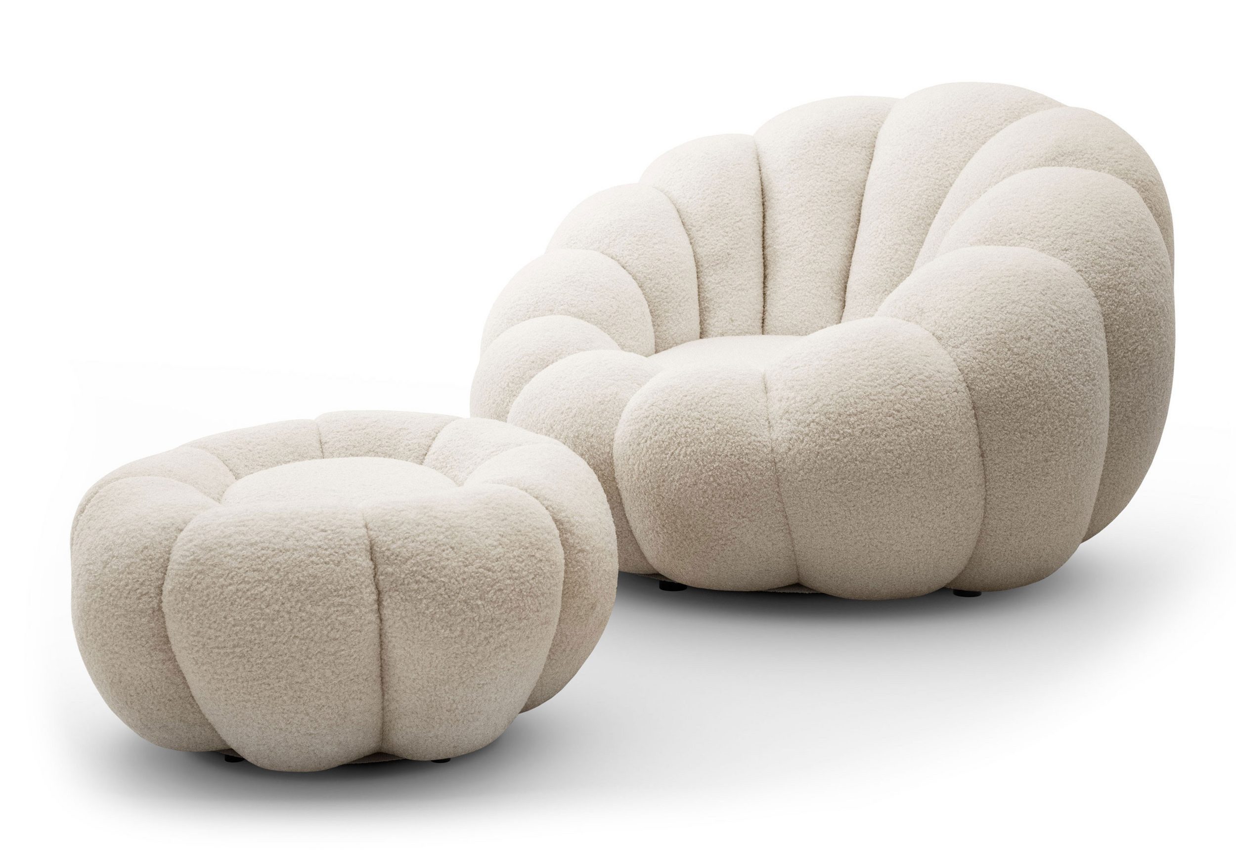 yourhouse24 Drehsessel ORIA inkl. Hocker, Bouclé Lounge Sessel, Teddy-Stoff (Set, 2-St., Relaxsessel mit Hocker), 360° drehbar, Low-Seating
