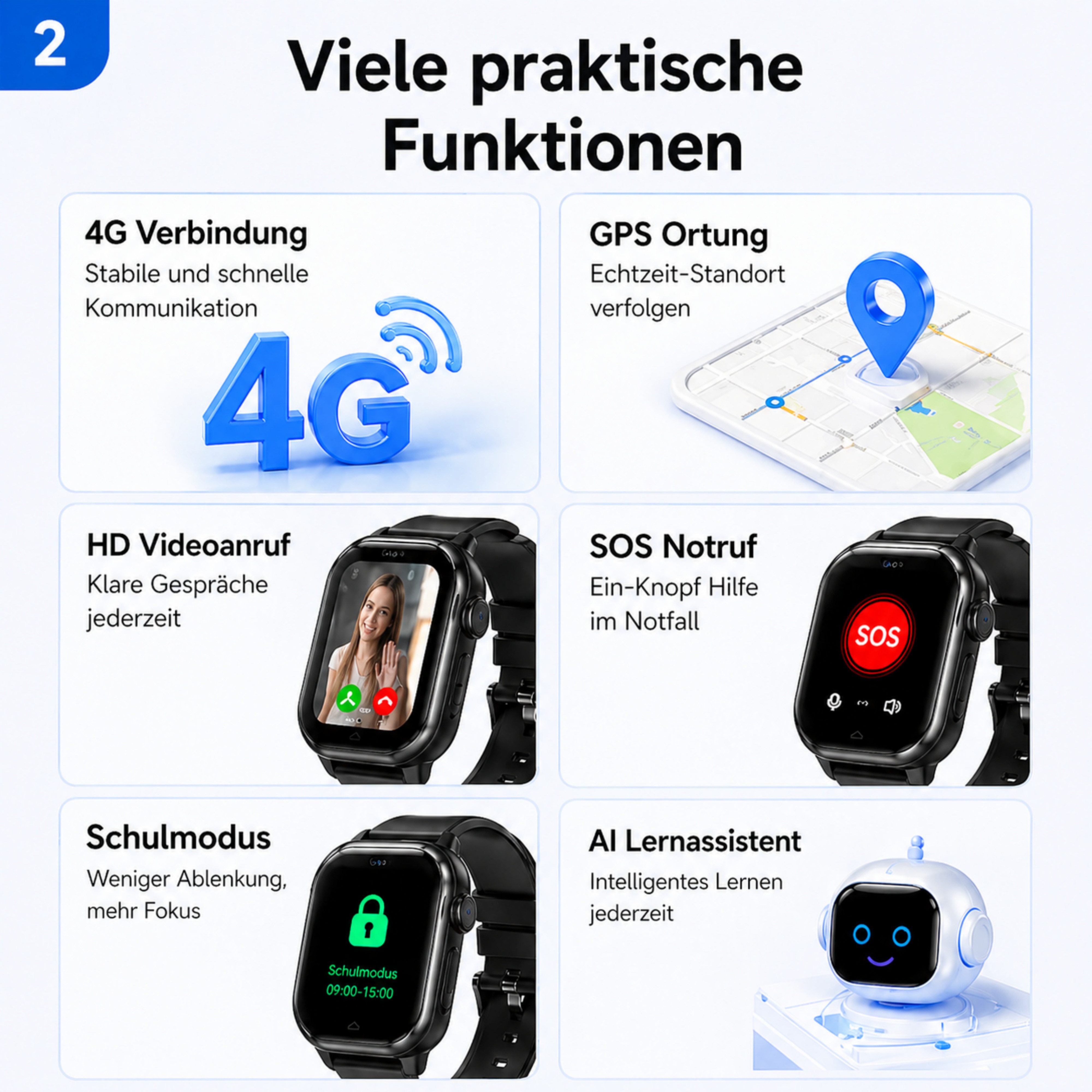 Forrlite Kinderuhr Smartwatch Kinder mit GPS und 4G, Installierbare APP Smartwatch (Smartwatch cm) (1,83 Zoll), 1,83"", 8GB, GPS+LES, 4G-LTE, IP67, SOS, Bluetoo – Bild 3 von 5