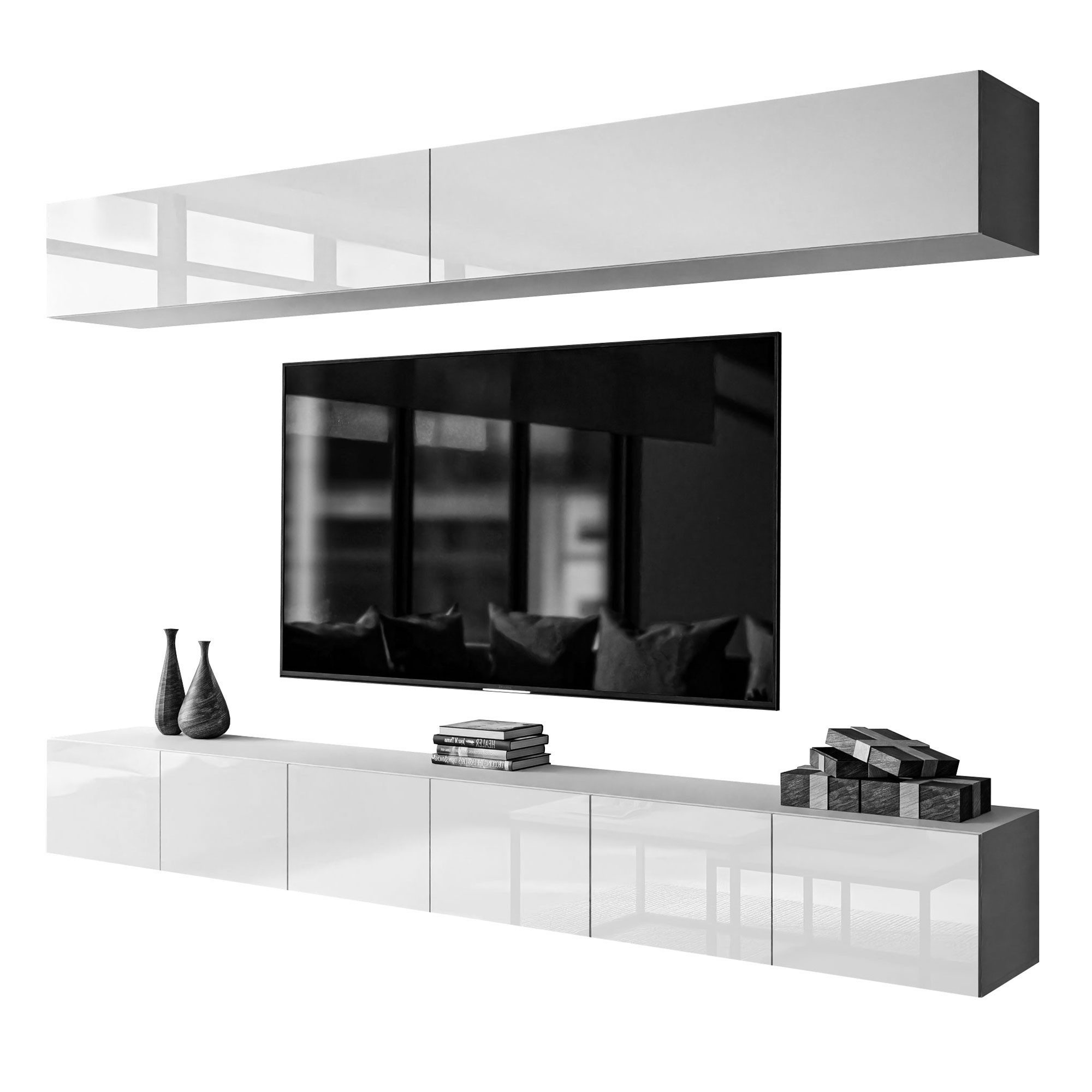 Lookway Wohnwand COLGANTE II Stilvolle Hochglanzmöbel in Weiß mit LED-Beleu günstig online kaufen