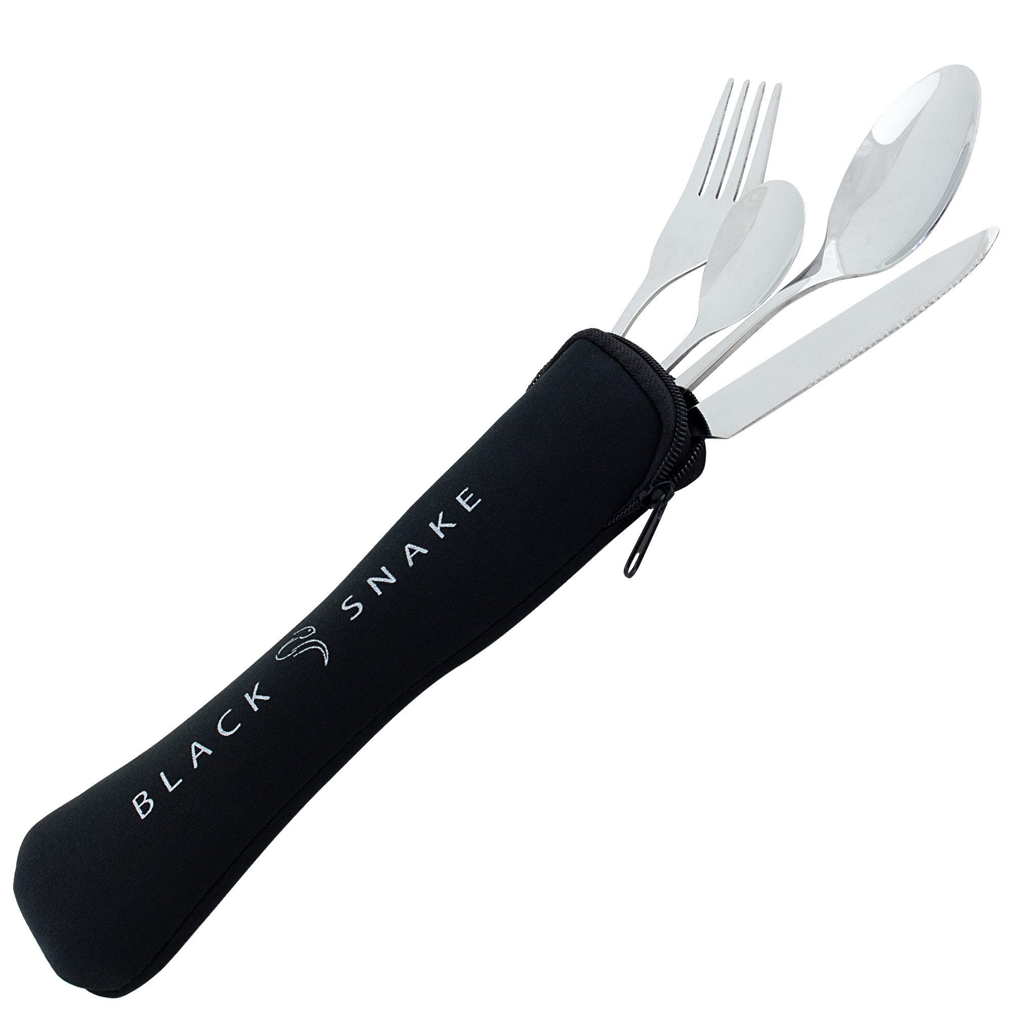 Black Snake Besteck-Set Edelstahl Thermo Tasse mit Lunch Besteck Set für Outdoor (6-tlg), 3 Personen, Edelstahl, Thermo Tasse mit robustem Edelstahl Besteck