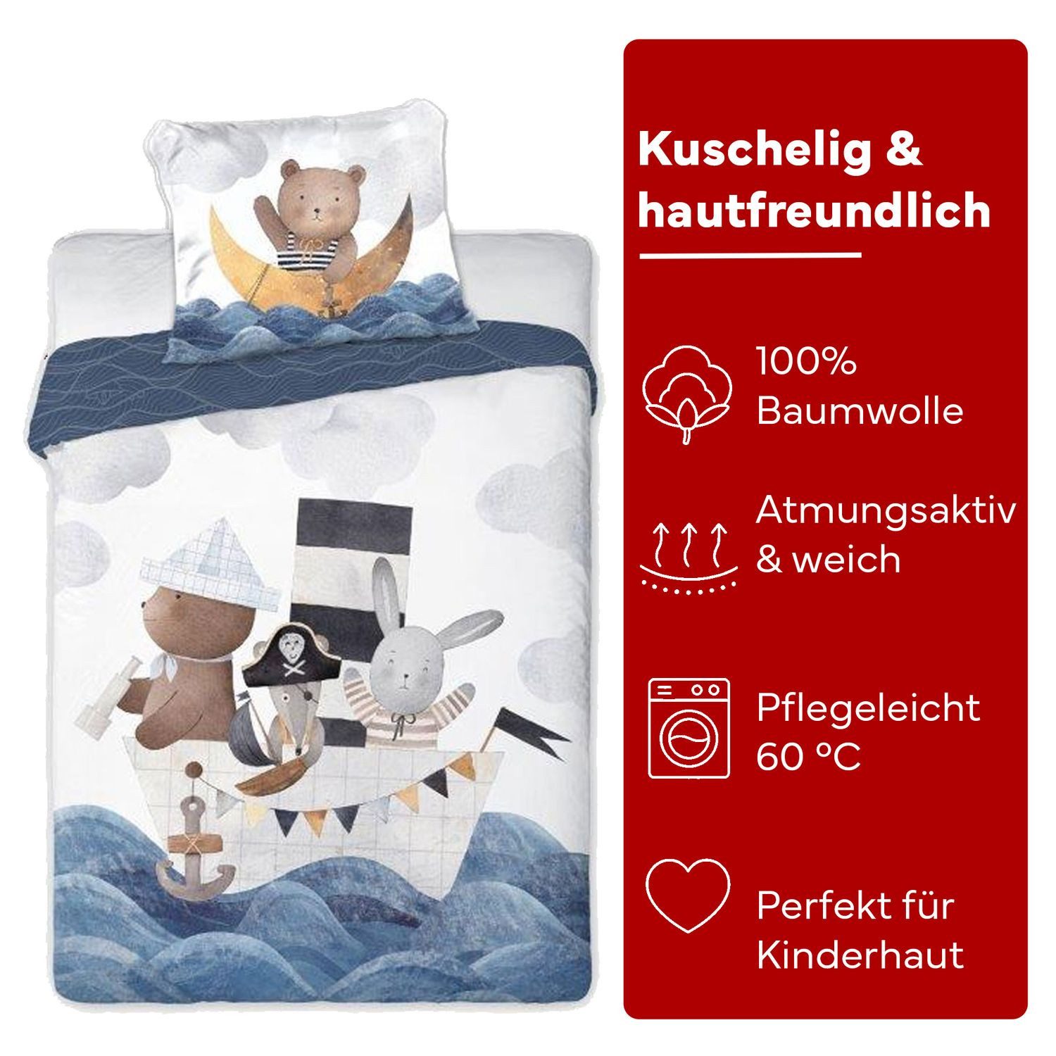 texpot Bettwäsche Kinderbettwäsche Schiff leuchtet nachts bedruckt Garnitur, 2 teilig