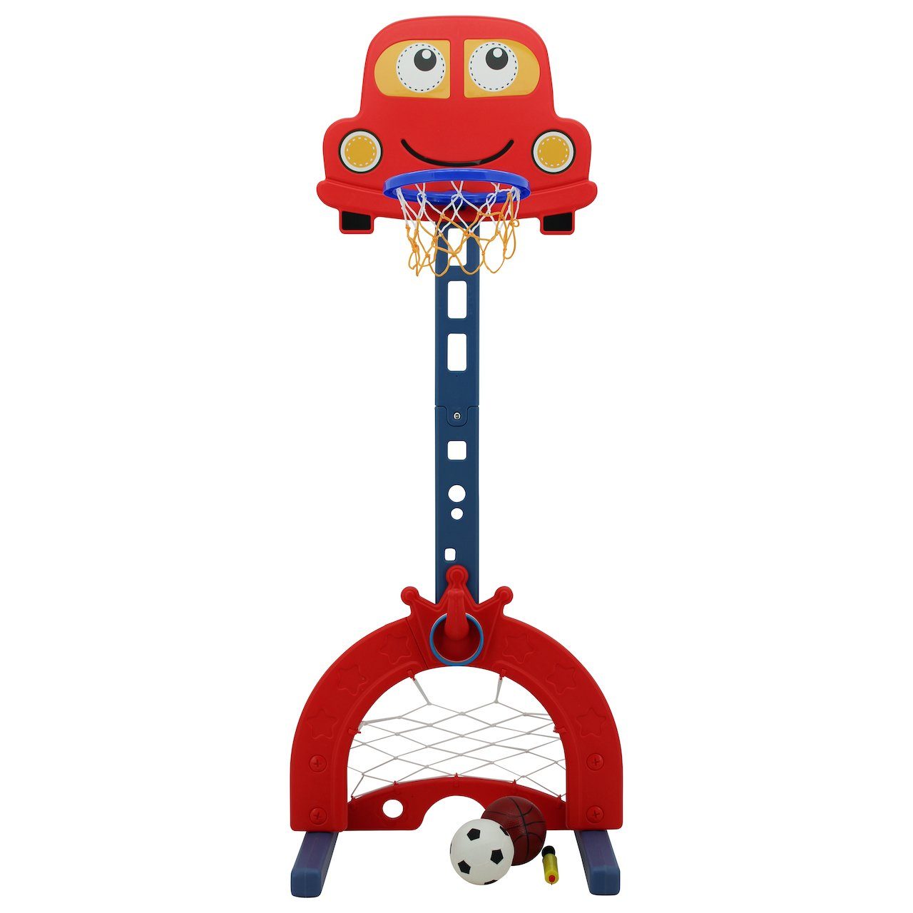 Basketballkorb Sweety Toys 12756 Basketballkorb rot 3 in 1 Spielzeug - Ringe werfen, Fußballtor, Basketball