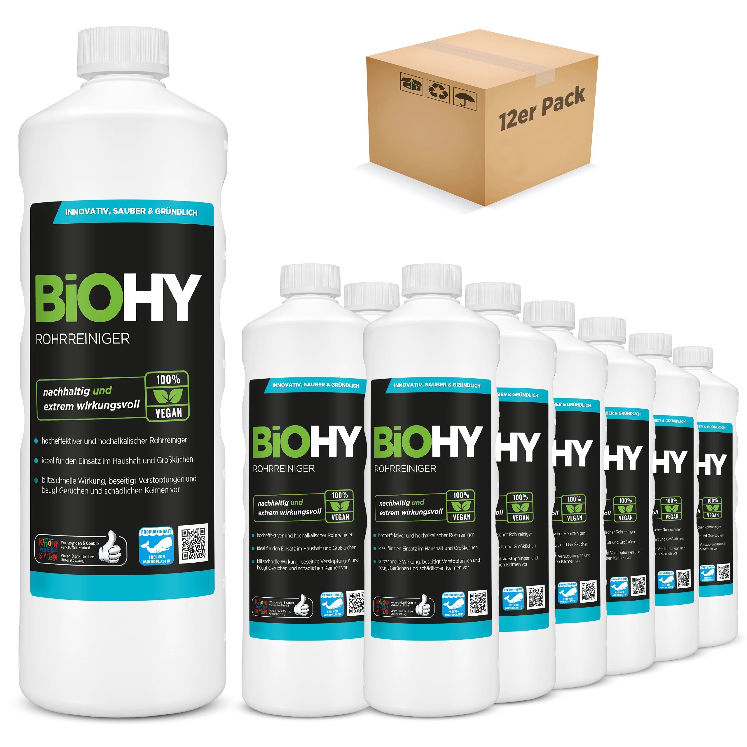 BiOHY Rohrreiniger 12er Pack (12 x 1 Liter Flasche) Rohrreiniger (12-St)