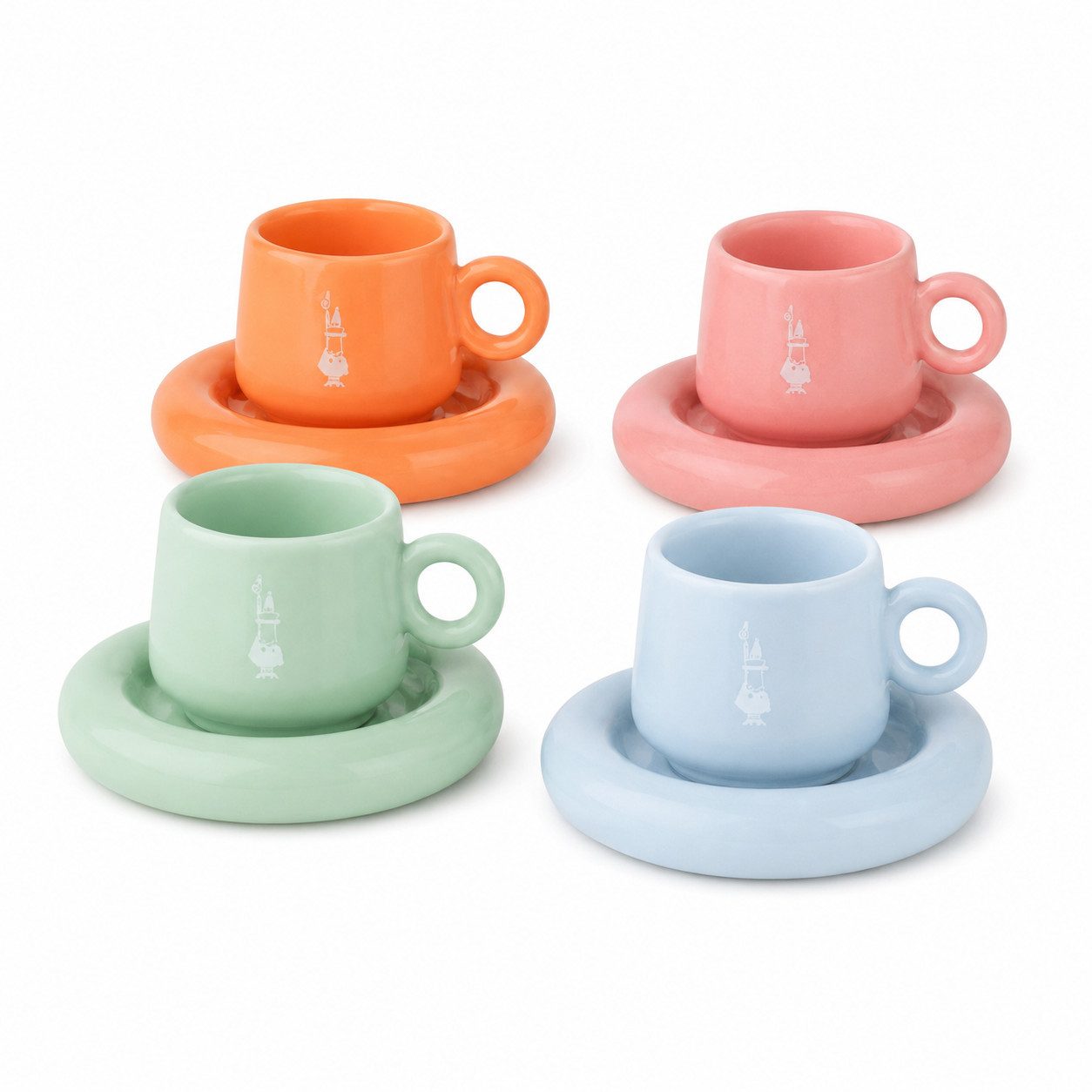 BIALETTI Tasse Espressotasse mit Untertasse Bialetti Mercato Della Frutta 4'er Set, Material: Porzellan