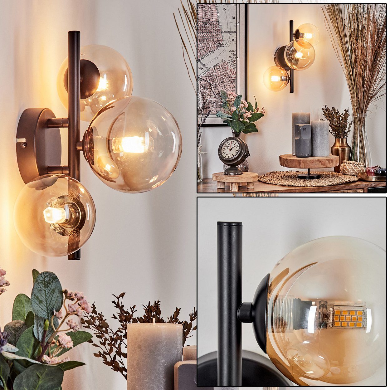 hofstein Wandleuchte Wandlampe aus Metall/Glas in günstig online kaufen
