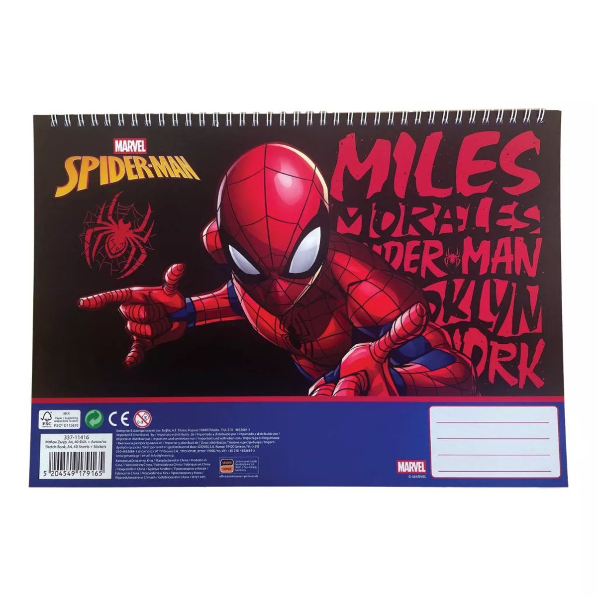 Spiderman Kreativset Spiderman Miles Morales A/4 Spiral-Notizbuch mit 40 Blättern und