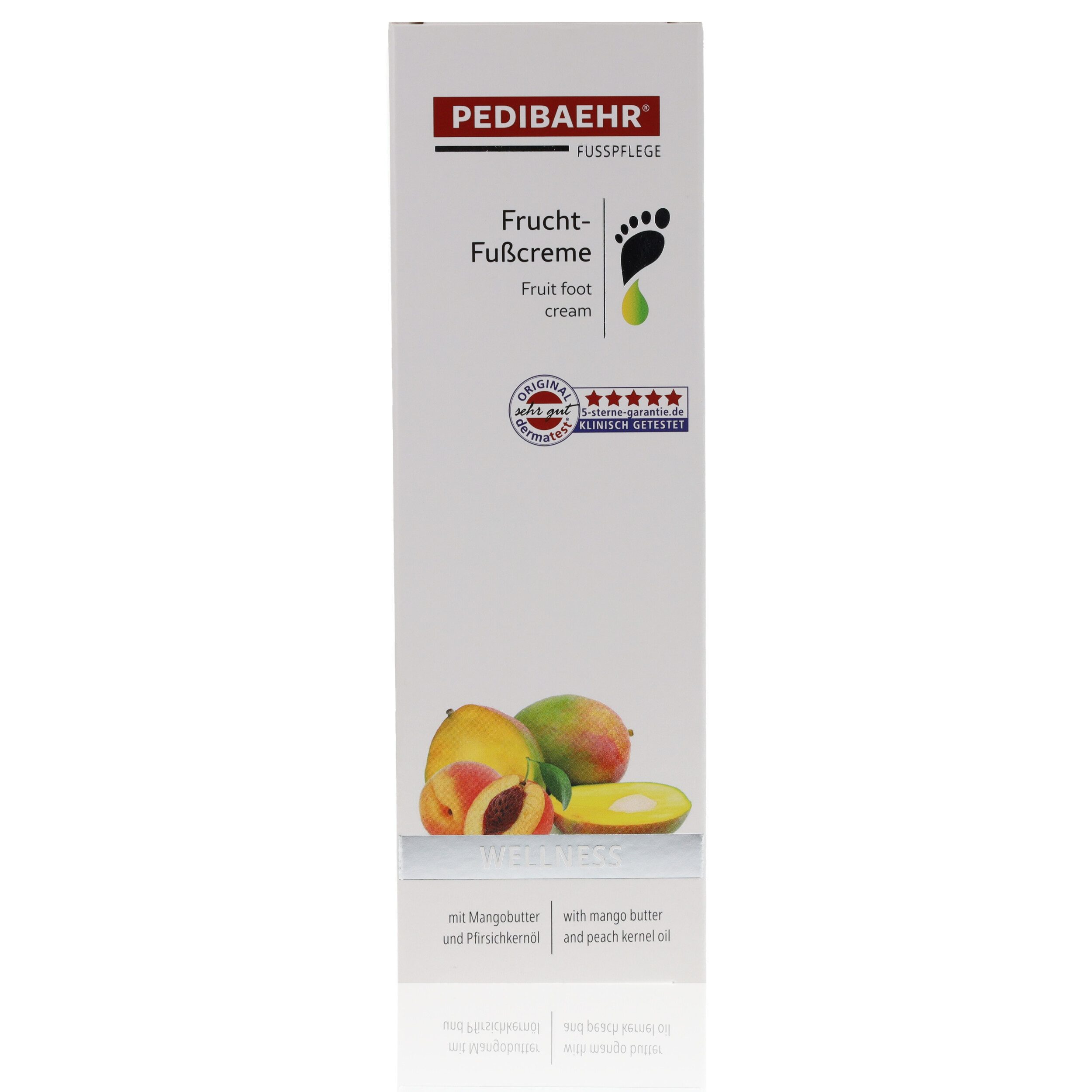 Pedibaehr Fußcreme Pedibaehr Frucht-Fußcreme 125ml exotisches Dufterlebnis, 1-tlg., mit wertvollen Ölen und Butter aus Pfirsich, Mango & Avocado