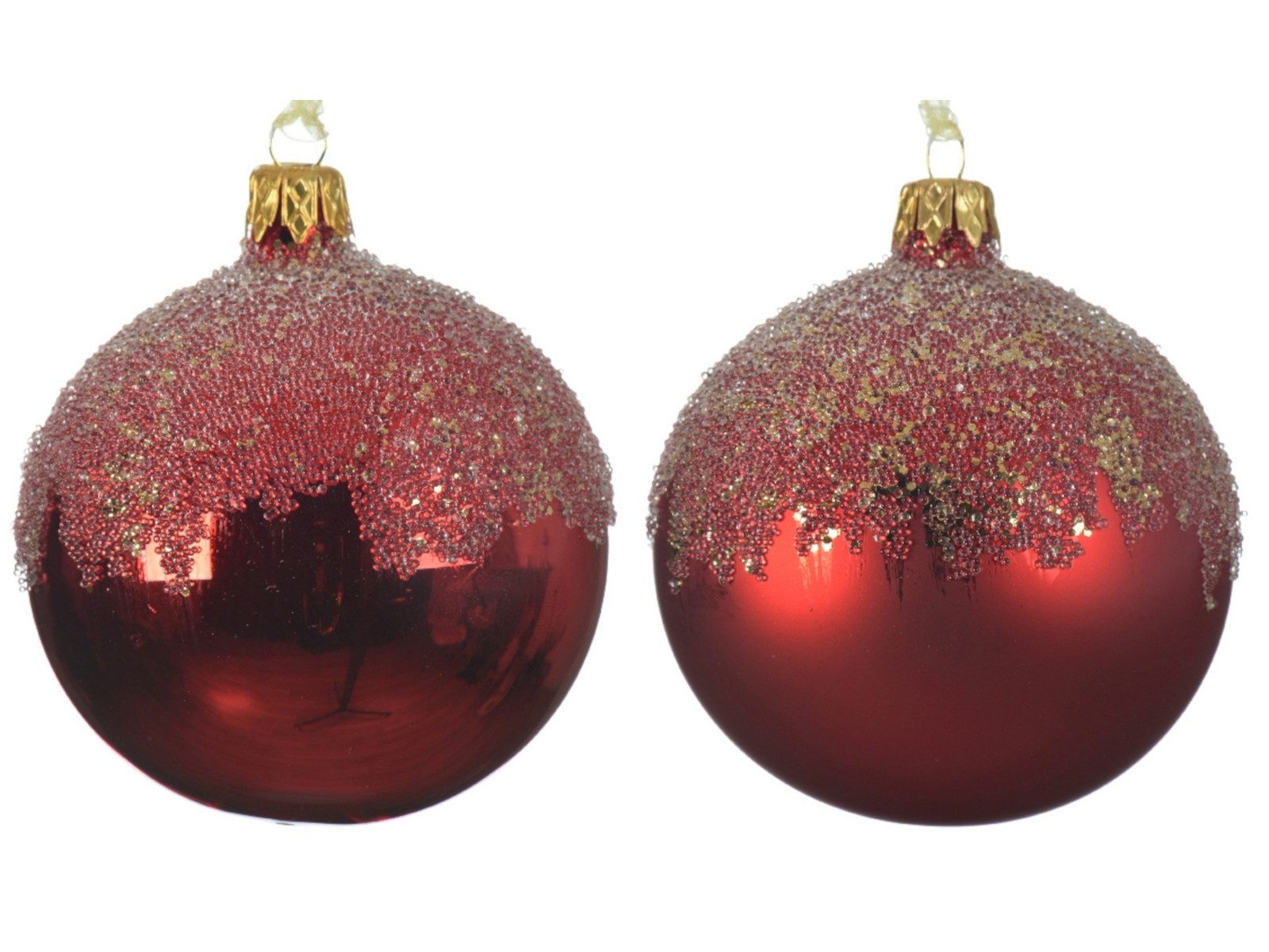 Decoris season decorations Weihnachtsbaumkugel Kugel Glas shiny matt Glitter weihnachtsrot 8 cm
