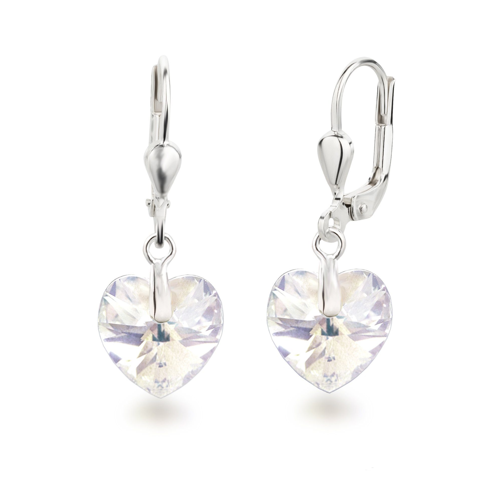 Schöner-SD Paar Ohrhänger Ohrringe hängend mit Herz Kristall 10mm für Damen und Mädchen, 925 Silber Crystal Moonlight