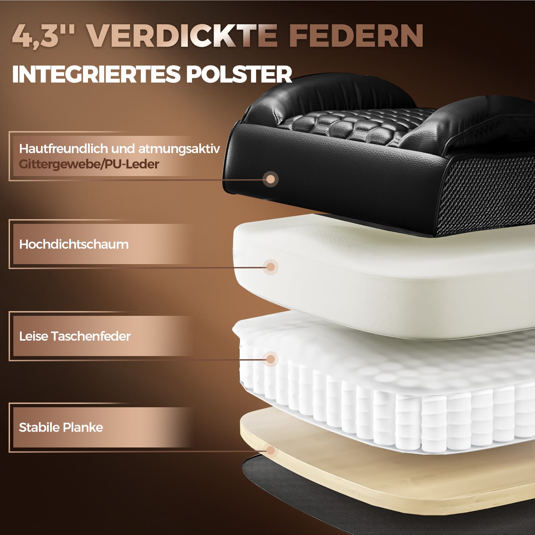FIVMEN Bürostuhl Ergonomischer mit hoher Rückenlehne Chefsessel Chefdrehstuhl, Drehstuhl mit gepolsterten Armlehnen für Zuhause und Büro – Bild 4 von 5