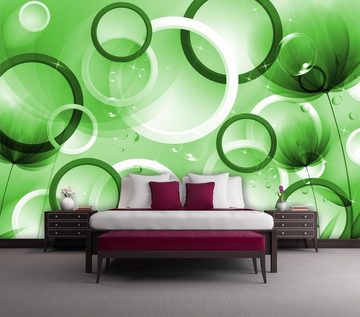 wandmotiv24 Fototapete 3D Kreise grün Tropfen Blase Blumen, glatt, Wandtapete, Motivtapete, matt, Vliestapete