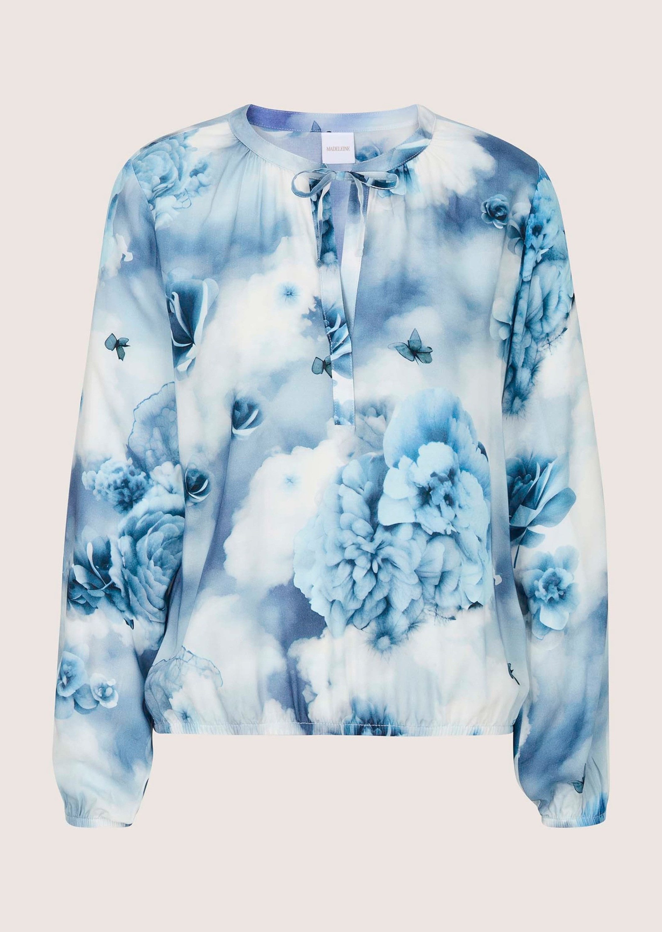 MADELEINE Shirtbluse Druckbluse mit floralem Aquarellprint Viskosebluse mit Rundhals mit Schlitz, elastischen Säumen und Langarm – Bild 5 von 5