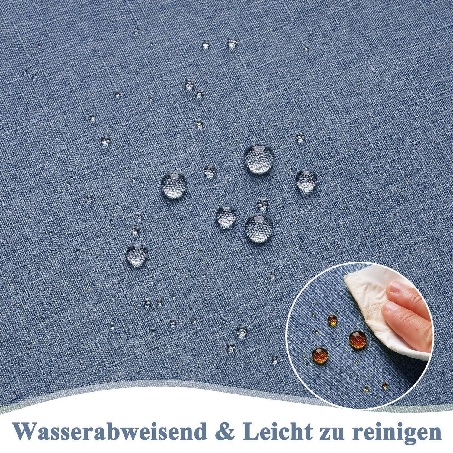 LuxusKollektion Tischdecke Tischdecke Rund 140cm Blau Leinen-Optik Wasserabweisend (1-tlg) – Bild 2 von 5
