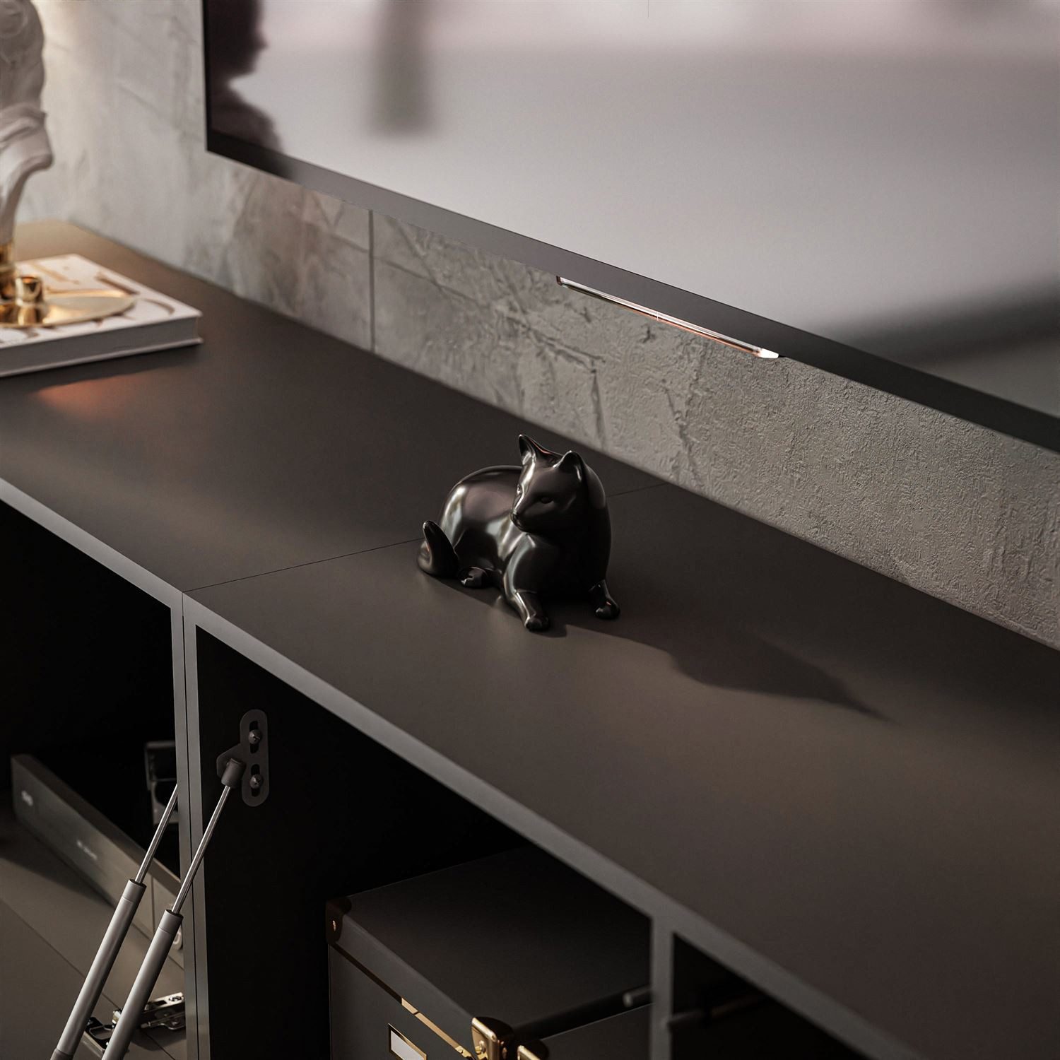 Lookway Lowboard COLGANTE 200 cm Schwarz Hochglanz Hängender RTV Schrank mit LED, Breite : 2 x 100 com