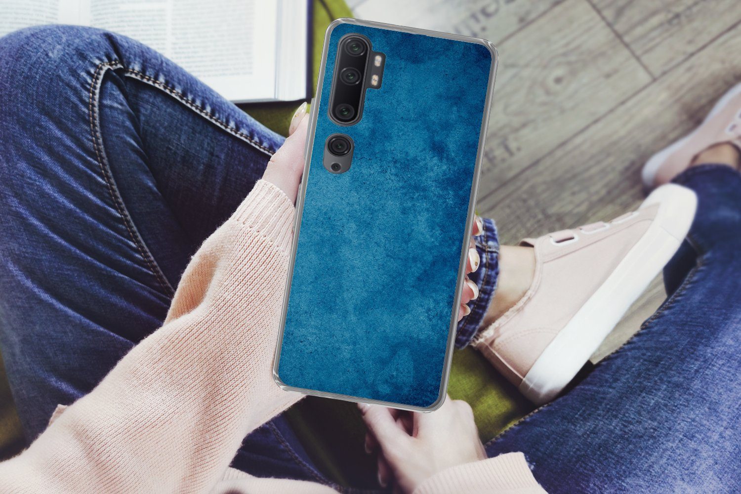 MuchoWow Handyhülle für Xiaomi Mi Note 10 Beton - Blau - Vintage - Strukturiert - Industri