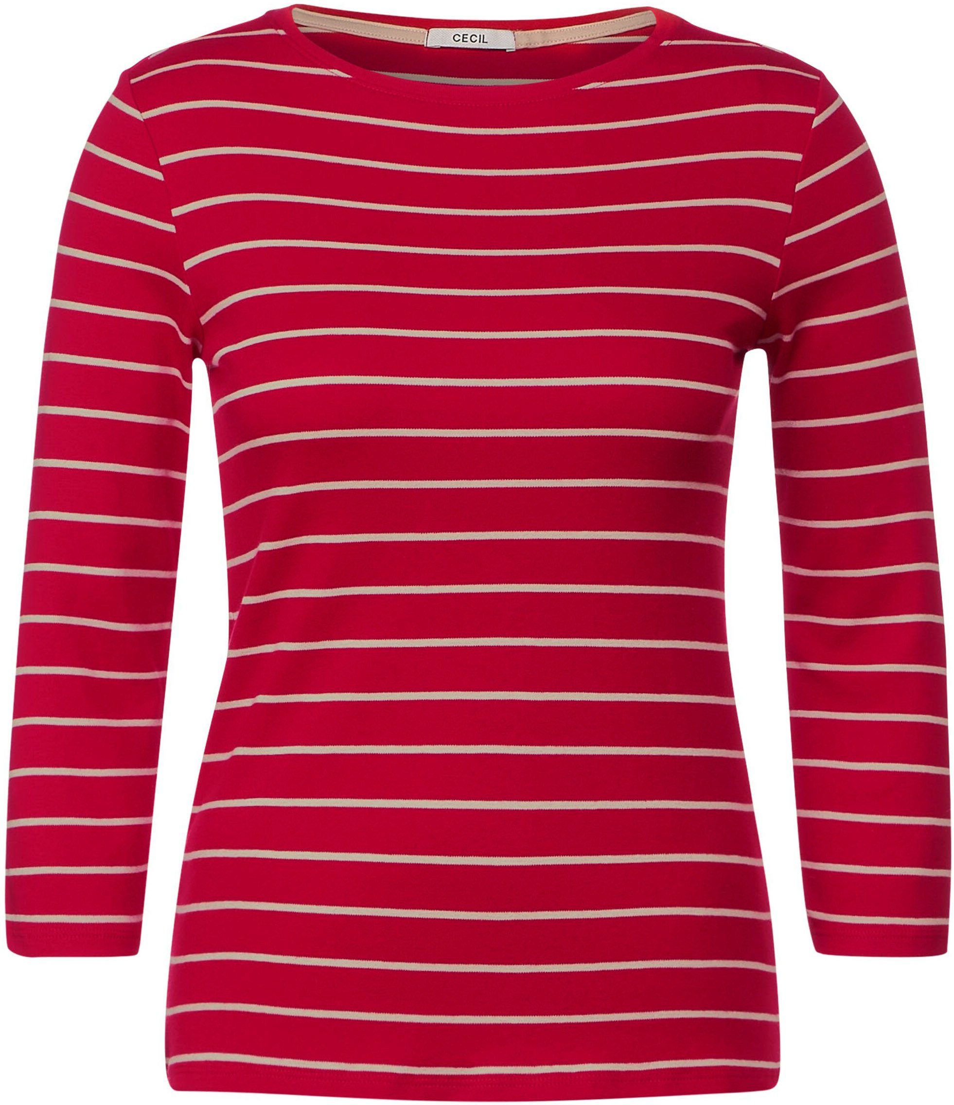 Cecil 3/4-Arm-Shirt Basic casual Streifenshirt 3/4-langen mit Ärmeln red