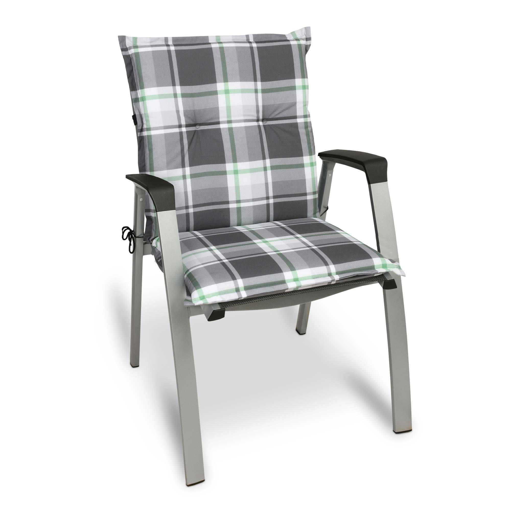 Beautissu Sitzauflage Sunny MK Niedriglehner für Gartenstuhl 100x50 cm in Mintgrün Kariert, Bequeme Gartenstuhl Stuhlkissen Polsterauflagen mit UV-Lichtecht