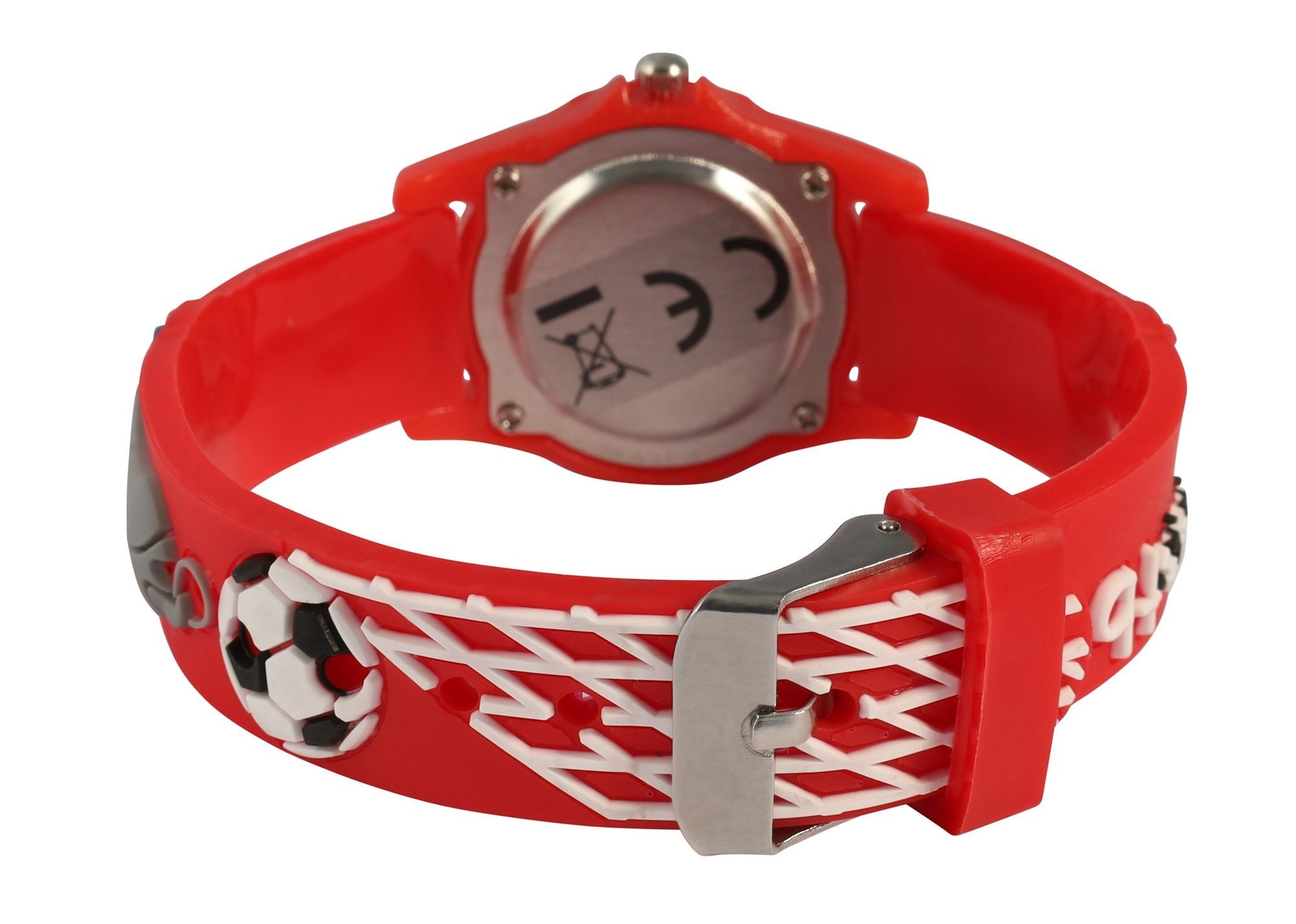 Qbos Quarzuhr mit Silikonband, Motiv Fußball, Ø 28 mm