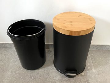 ADOB Mülleimer Abfalleimer Tretabfalleimer Schwarz-Matt (20 oder 30 Liter), Bambus Deckel, herausnehmbarer Inneneimer, keine Fingerabdrücke