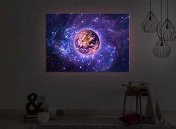 lightbox-multicolor LED-Bild Planet Erde im Weltraum front lighted / 60x40cm, Leuchtbild mit Fernbedienung