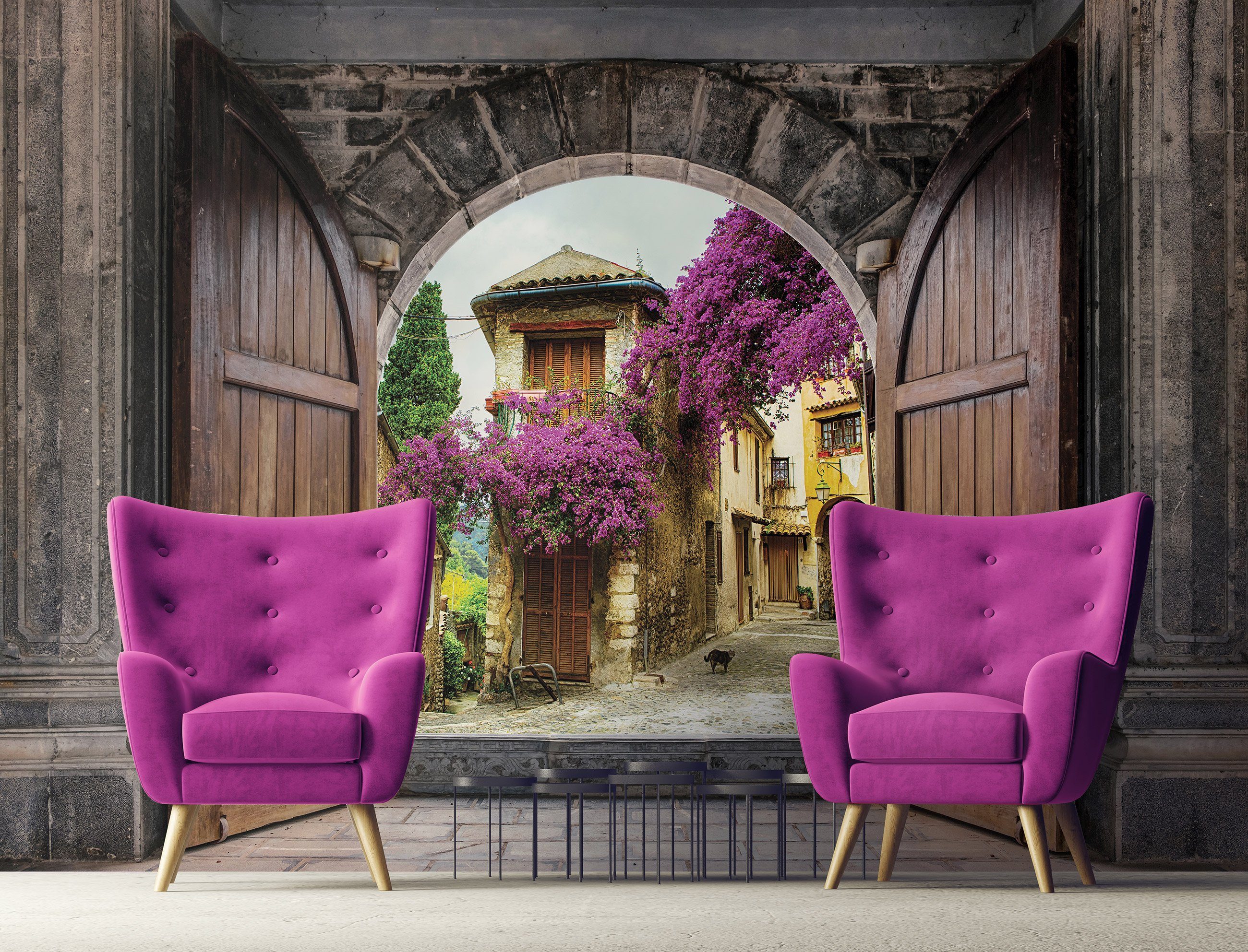 Wallarena Fototapete Türen Allee Blumen Stadt Wohnzimmer oder Schlafzimmer, günstig online kaufen