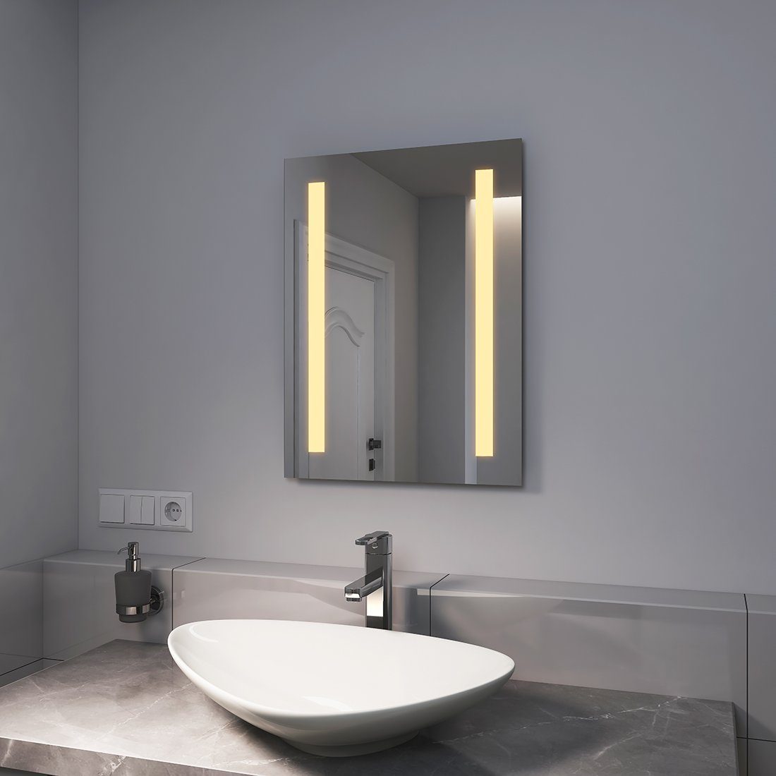 EMKE Badspiegel LED Wandspiegel, Beleuchtung Badspiegel kaltweiß Badezimmerspiegel oder mit Warmweißer
