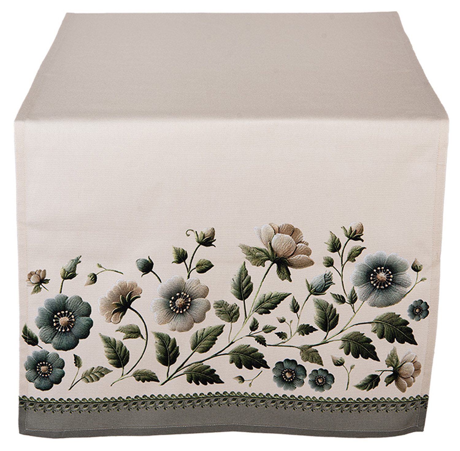 Clayre & Eef Tischläufer Gently Blooming (1-tlg, 1-teilig), Tischläufer Tischdecke ca.50x140cm Baumwolle